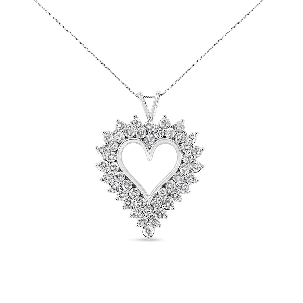 .925 Sterling Silver 4 Cttw Round-Cut Double Row Composite Diamond Heart 18' Pendant Necklace (K-L Color, I1-I2 Clarity)