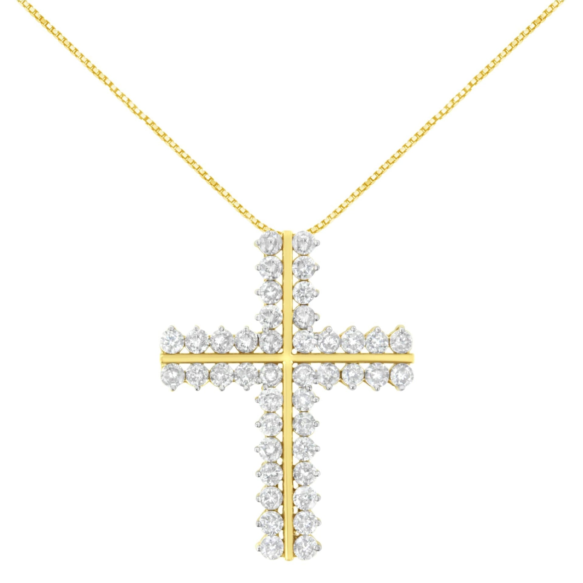 10K Yellow Gold 4.0 Cttw Diamond Two Row Cross 18' Pendant Necklace (J-K Clarity, I1-I2 Color)