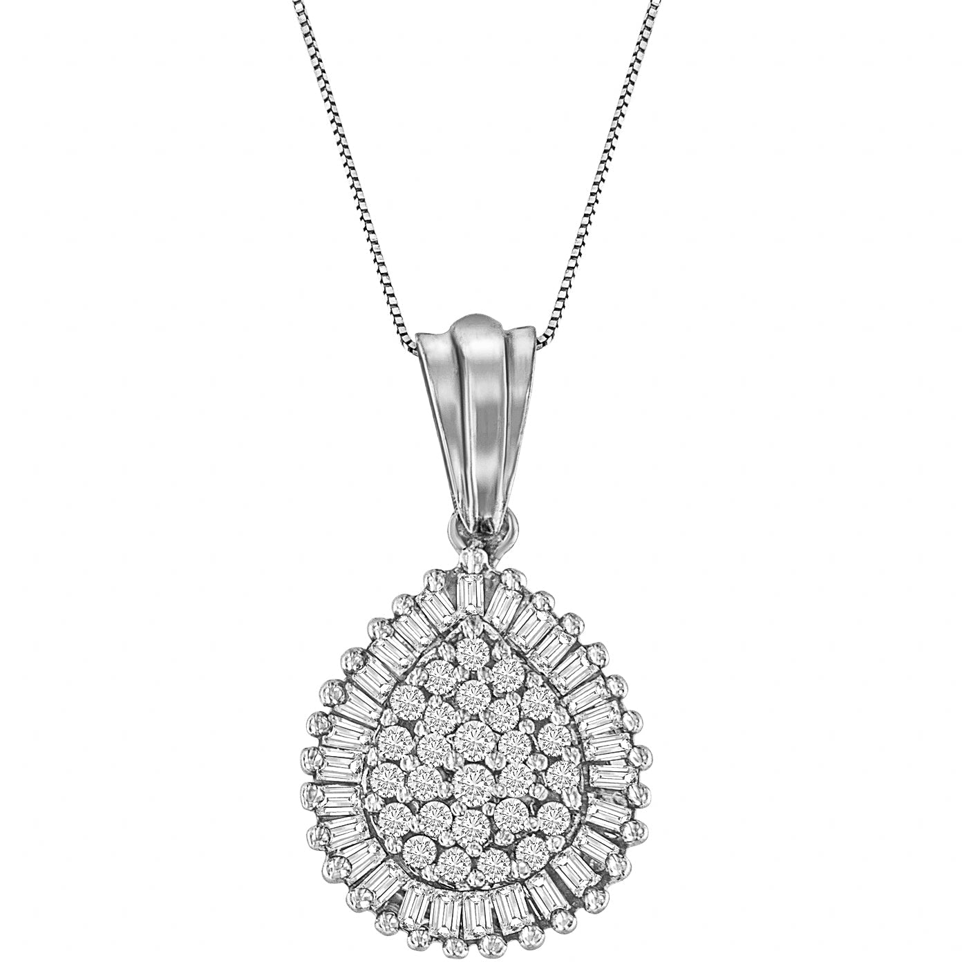 10K Gold 1/2 Cttw Round and Bagutte-Cut Diamond Teardrop 18' Pendant Necklace (J-K Color, I1-I2 Clarity)