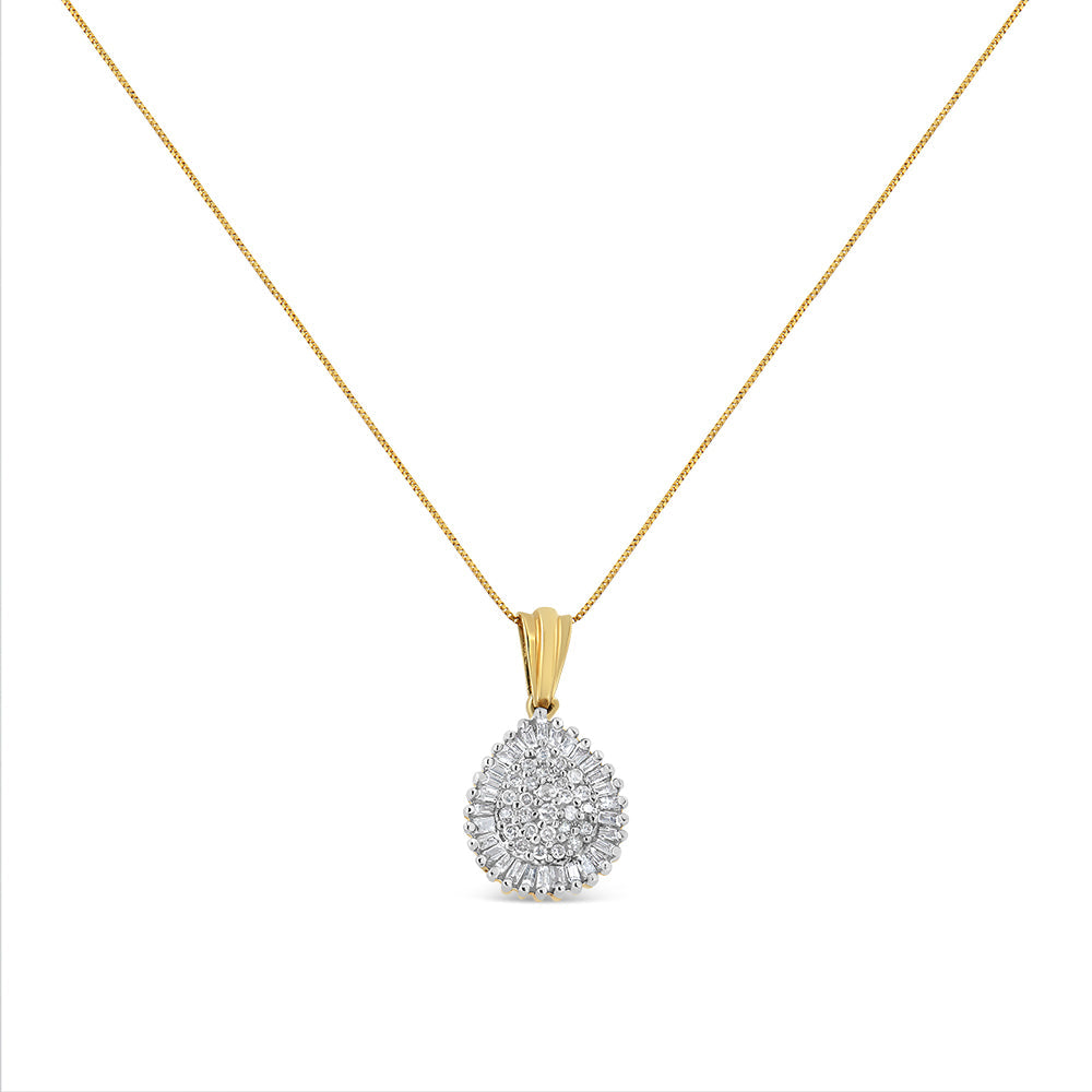 10K Gold 1/2 Cttw Round and Bagutte-Cut Diamond Teardrop 18' Pendant Necklace (J-K Color, I1-I2 Clarity)