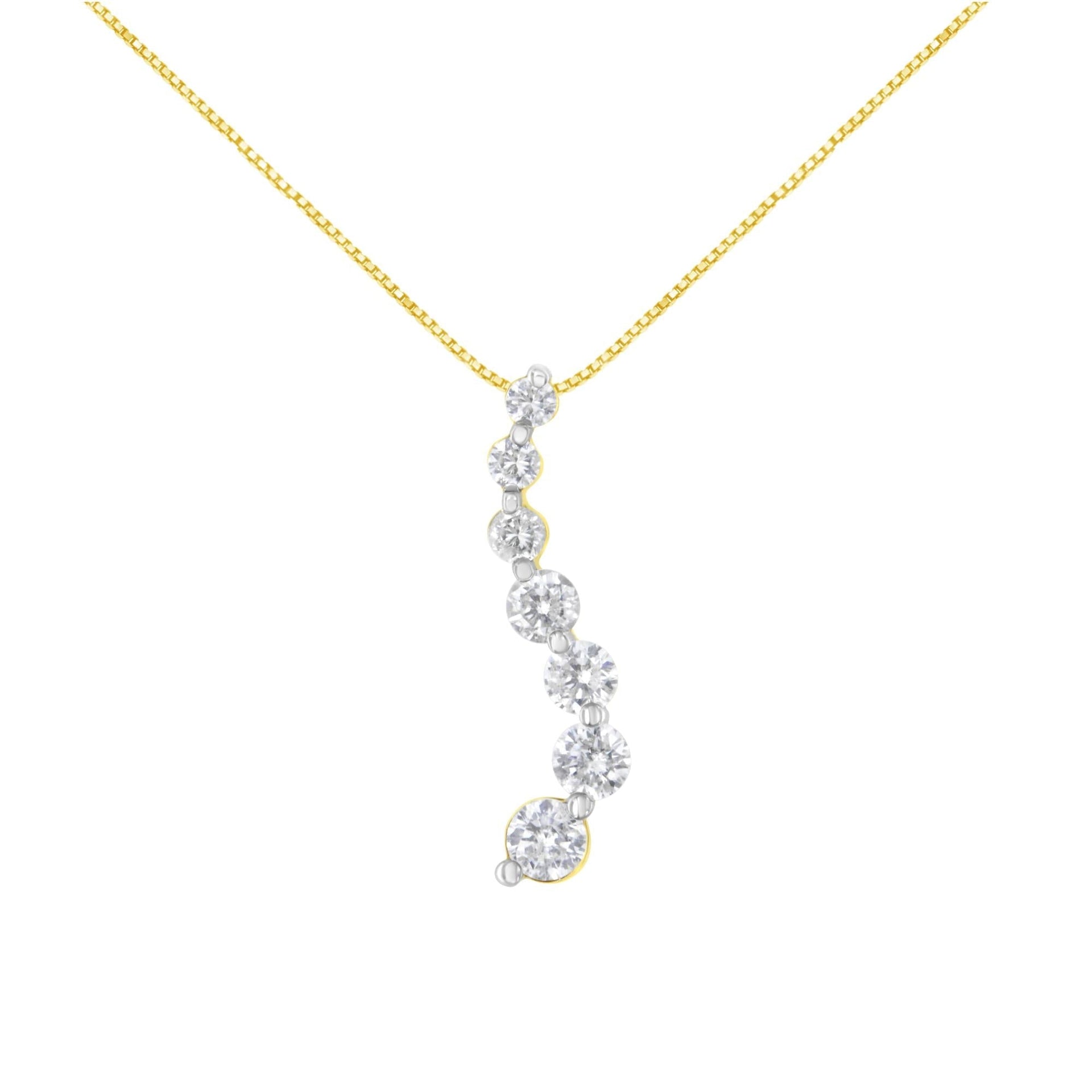 AGS Certified 14K Yellow Gold 2.0 Cttw Baguette and Brilliant Round-Cut Diamond Journey 18' Pendant Necklace (F-G Color, I1-I2 Clarity)