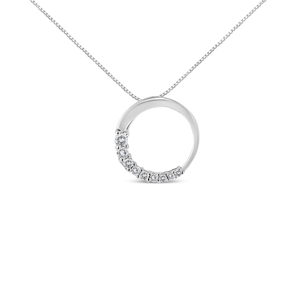 14K Gold 1/4 Cttw Round-Cut Graduating Diamond Open Circle Hoop 18' Pendant Necklace (J-K Color, I1-I2 Clarity)