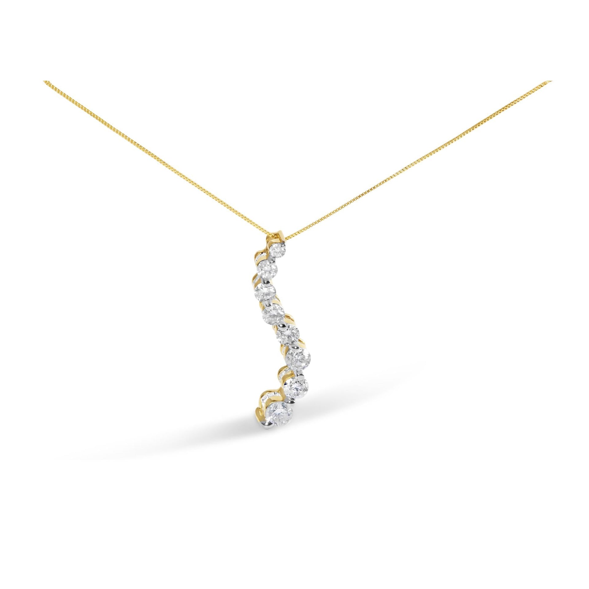 AGS Certified 14K Yellow Gold 3.0 Cttw Baguette and Brilliant Round-Cut Diamond Journey 18' Pendant Necklace (F-G Color, I1-I2 Clarity)