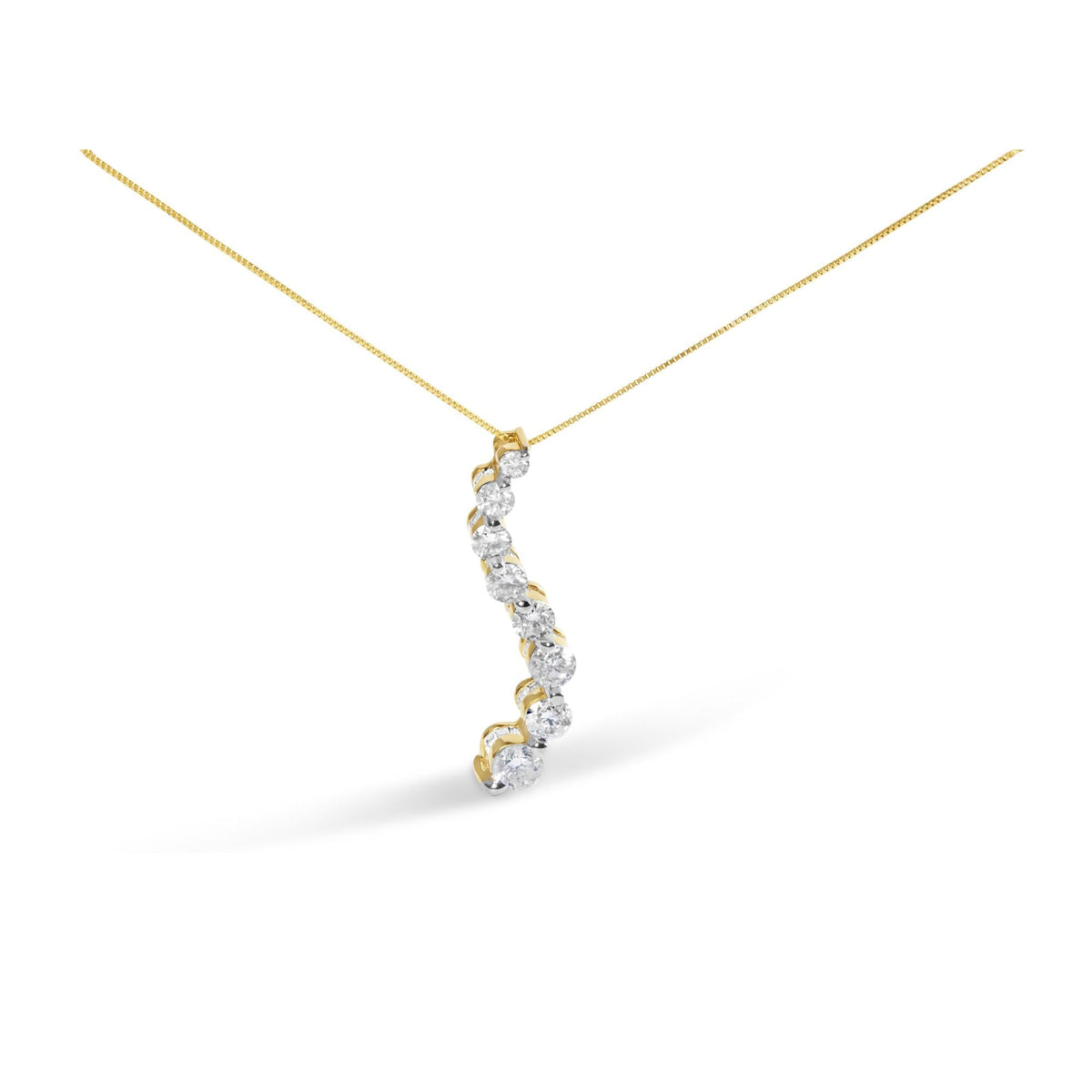 AGS Certified 14k Yellow Gold 3.0 Cttw Baguette and Brilliant Round-Cut Diamond Journey 18' Pendant Necklace (G-H Color, I1-I2 Clarity)