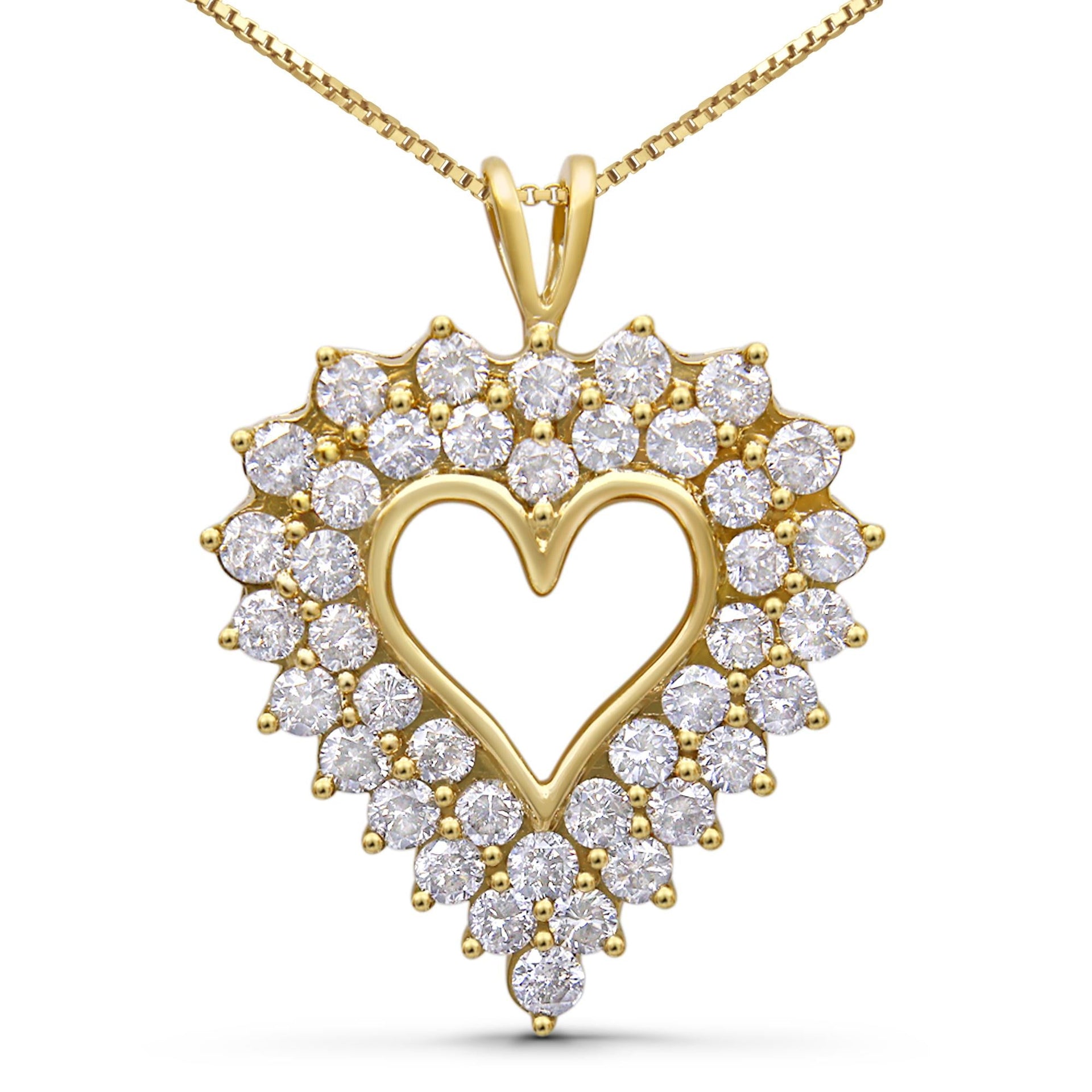 14K Yellow Gold Plated .925 Sterling Silver 4.0 Cttw Diamond Two Row Open Heart 18' Pendant Necklace (K-L Color, I1-I2 Clarity)