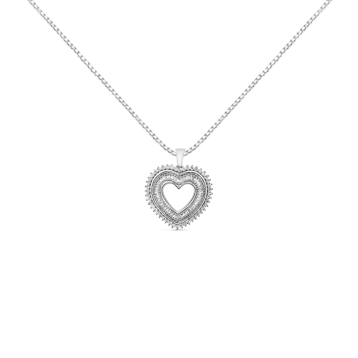 .925 Sterling Silver 1.0 Ctw Diamond Shadow Open Heart Halo 18' Pendant Necklace (I-J Color, I1-I2 Clarity)