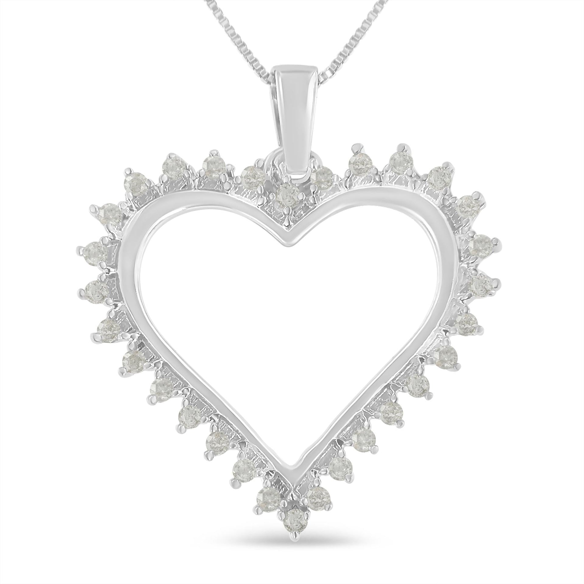 .925 Sterling Silver 1/4 cttw 3-Prong Diamond Open Heart 18' Pendant Necklace (I-J Color, I3 Clarity)