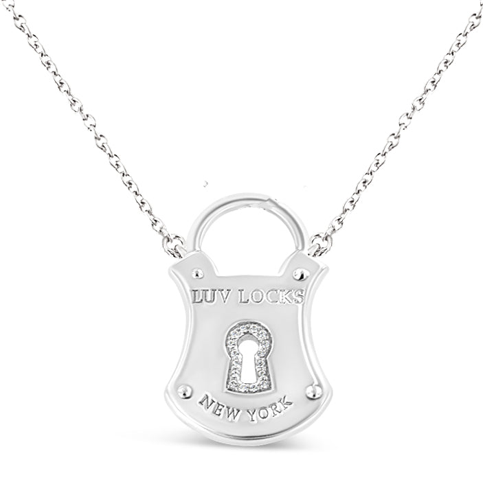 .925 Sterling Silver 1/10 Cttw Diamond Lock Pendant 18' Necklace (H-I Color, I1-I2 Clarity)