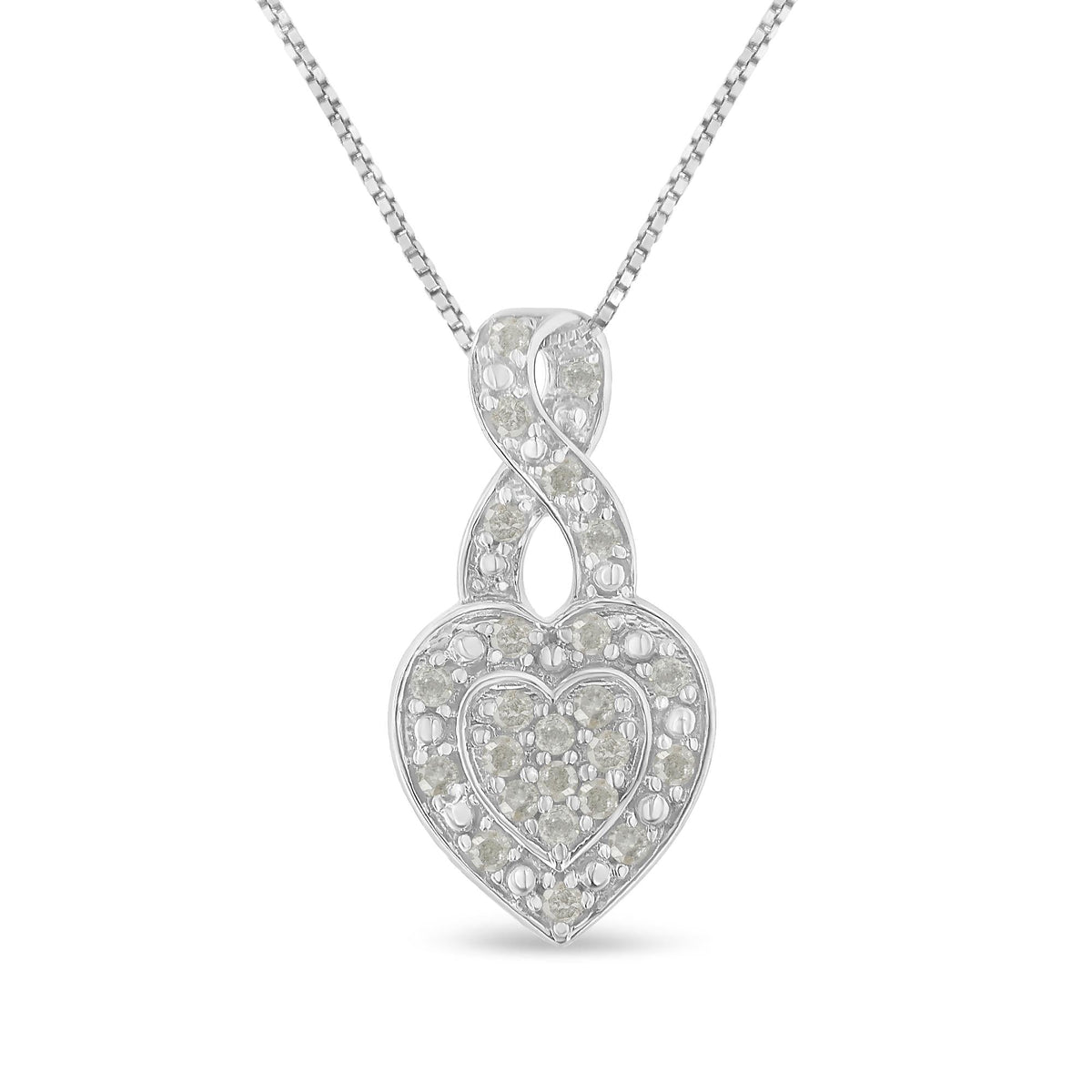 .925 Sterling Silver 1/3 Cttw Diamond Awareness Ribbon Halo Heart 18' Pendant Necklace (I-J Color, I2-I3 Clarity)