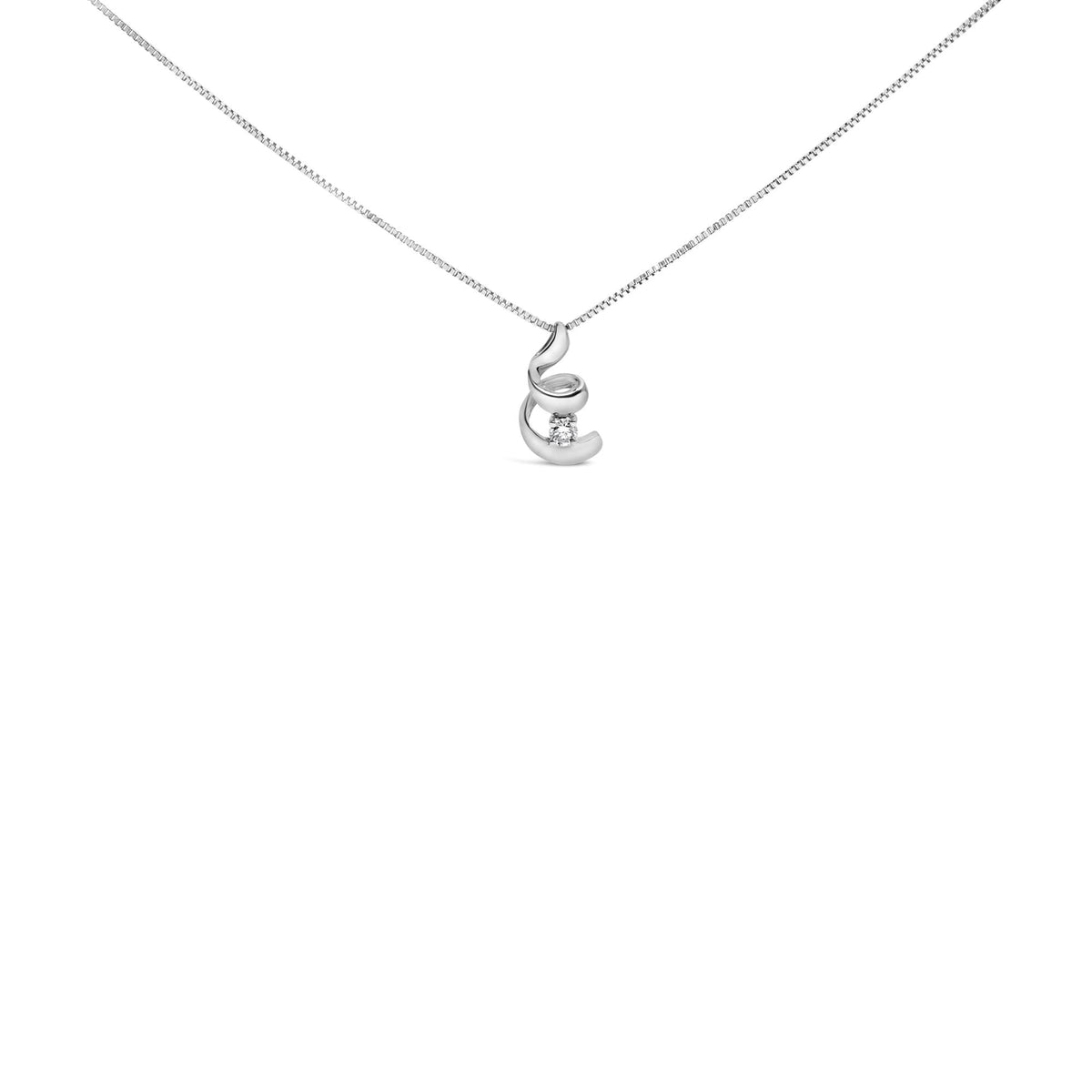 10K White Gold 1/10 Cttw Diamond Solitaire Spiral 18' Pendant Necklace (I-J Color, I2-I3 Clarity)