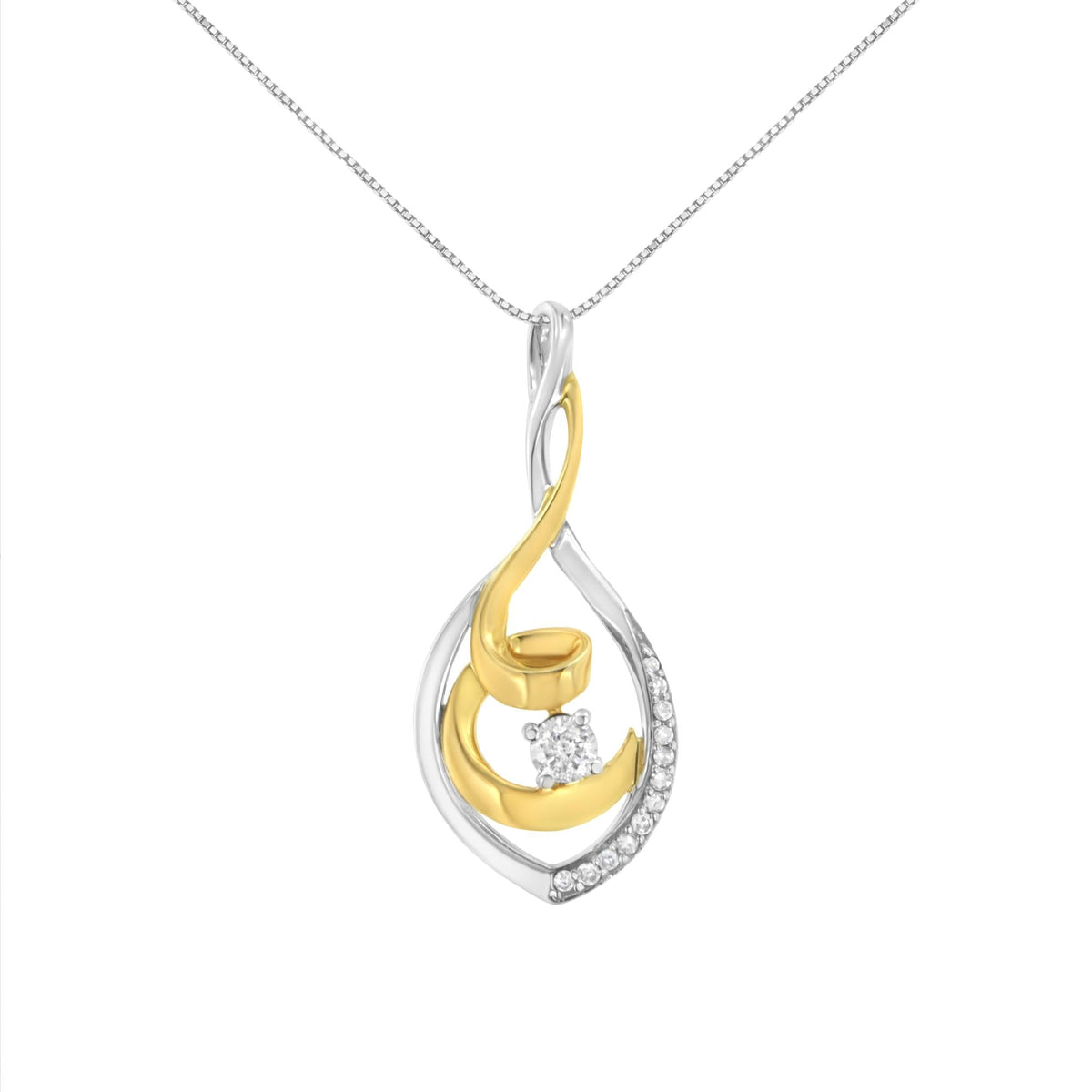 10K Two-Tone Yellow & White Gold 1/4 Cttw Brilliant-Cut Round Diamond Spiral Link 18' Pendant Necklace (I-J Color, I2-I3 Clarity)