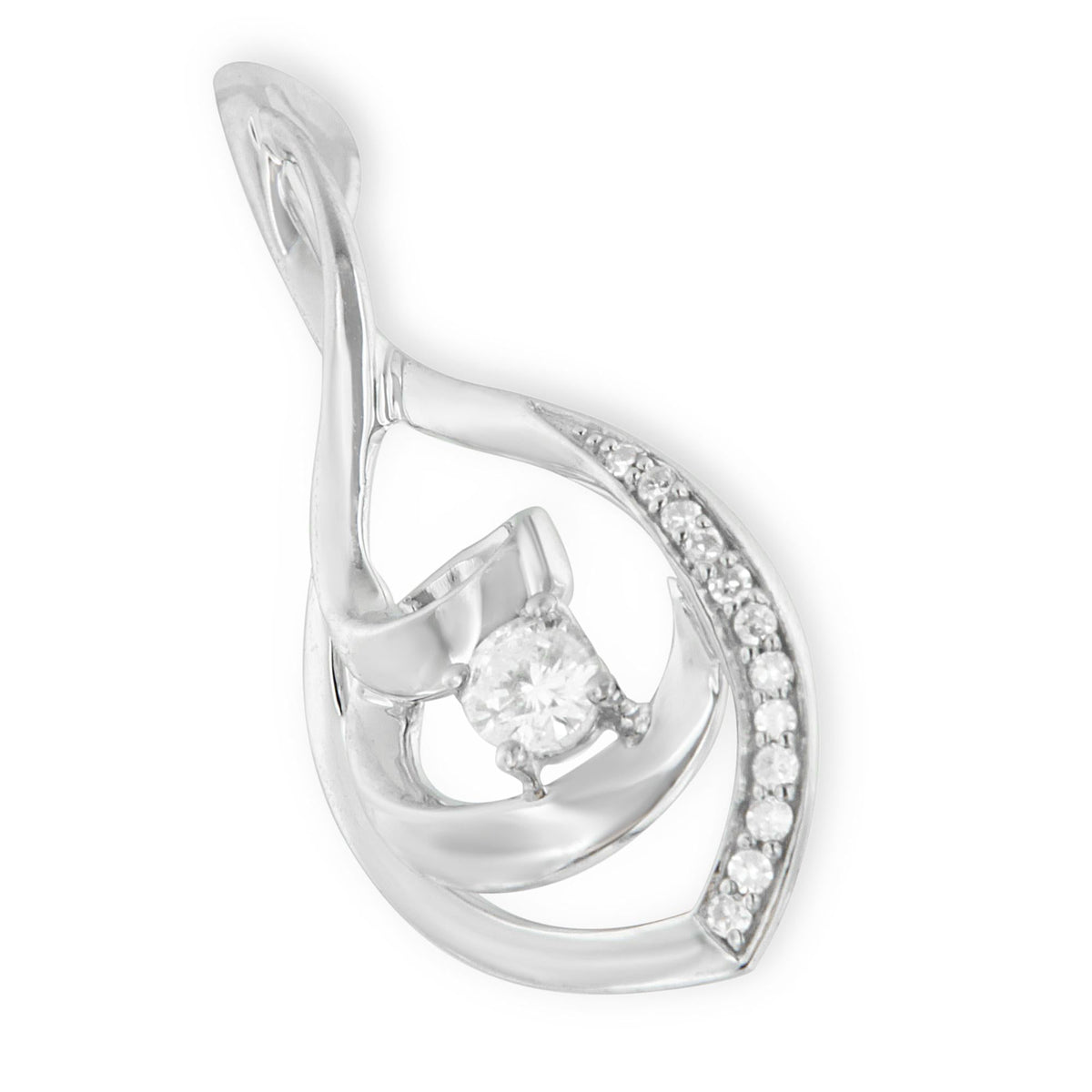 10K White Gold 1/4 Cttw Brilliant-Cut Round Diamond Spiral Link 18' Pendant Necklace (I-J Color, I2-I3 Clarity)