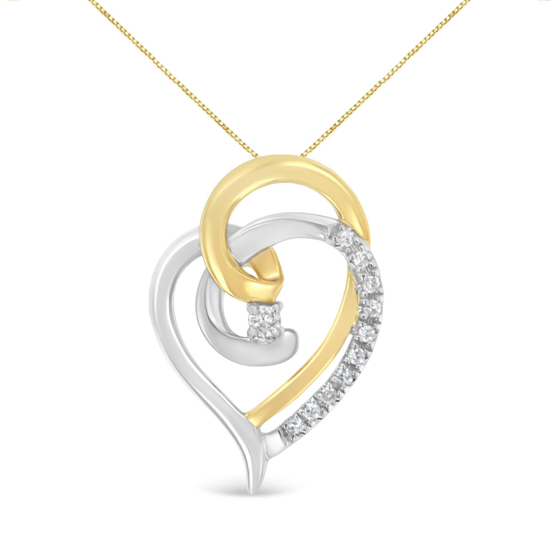 10K Yellow and White Gold Diamond Accent Open Double Heart Spiral Curl 18' Pendant Necklace (J-K Color, I2-I3 Clarity)