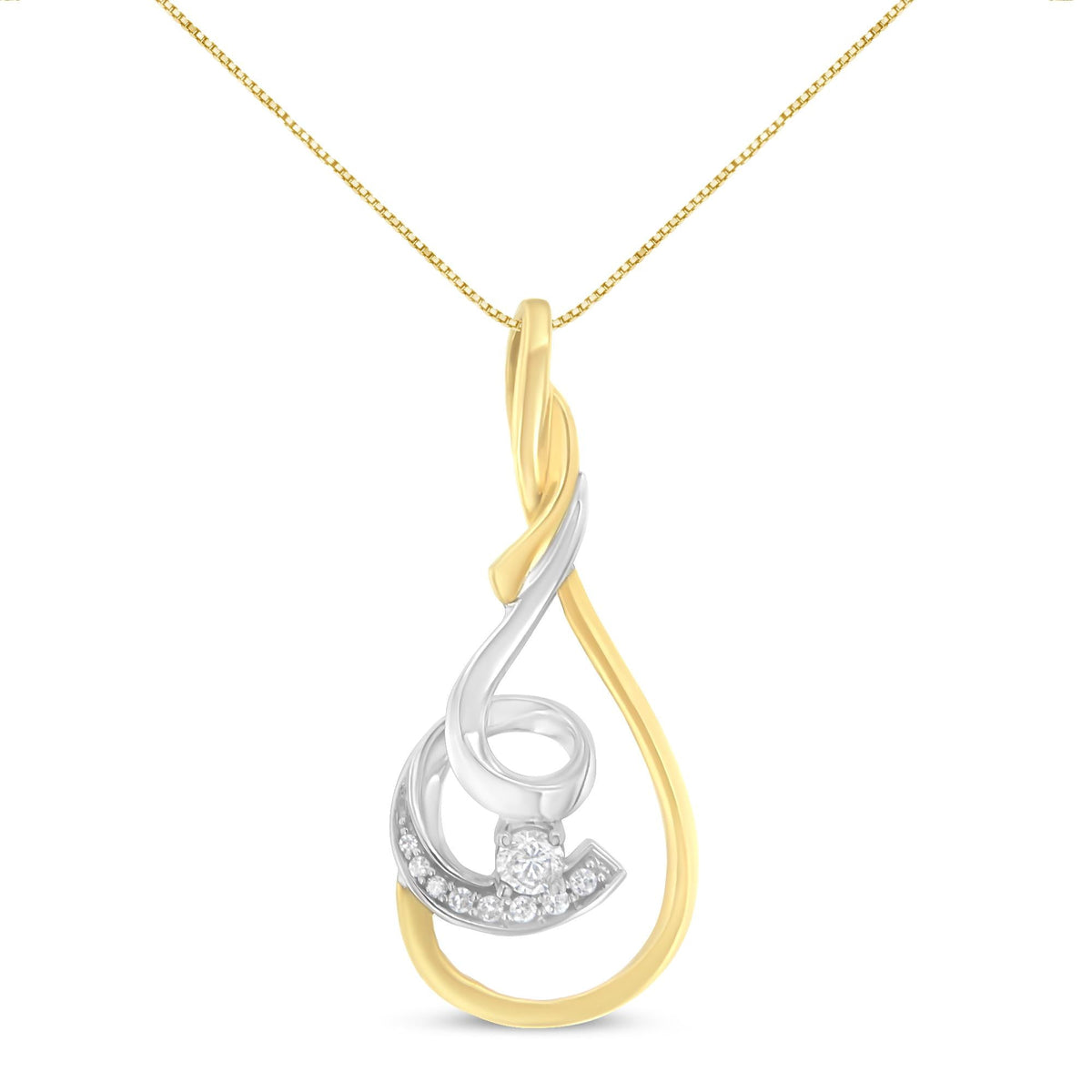 Espira 10K Two-Tone Yellow & White 1/6 Cttw Brilliant-Cut Diamond Layered Spiral 18' Pendant Necklace (H-I Color, I2-I3 Clarity)