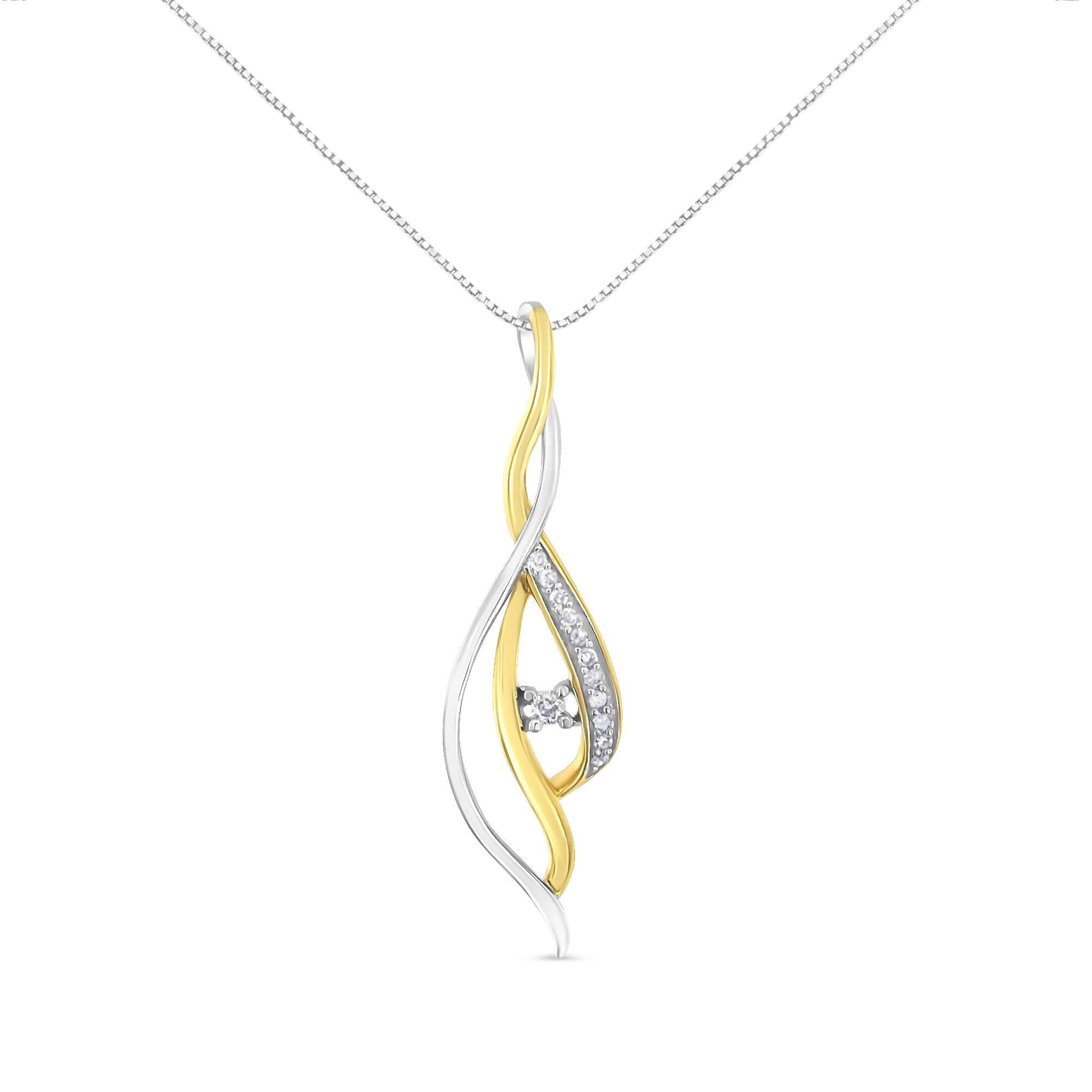 10K Yellow and White Gold Round Cut Diamond Accent Cascade 18' Pendant Necklace (J-K Color, I2-I3 Clarity)