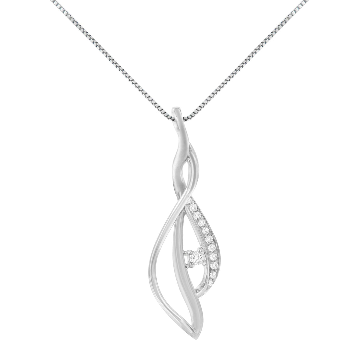 Espira 10K White Gold Round Diamond Accented Open Cascade Twist 18' Pendant Necklace (1/10 Cttw, J-K Color, I1-I2 Clarity)