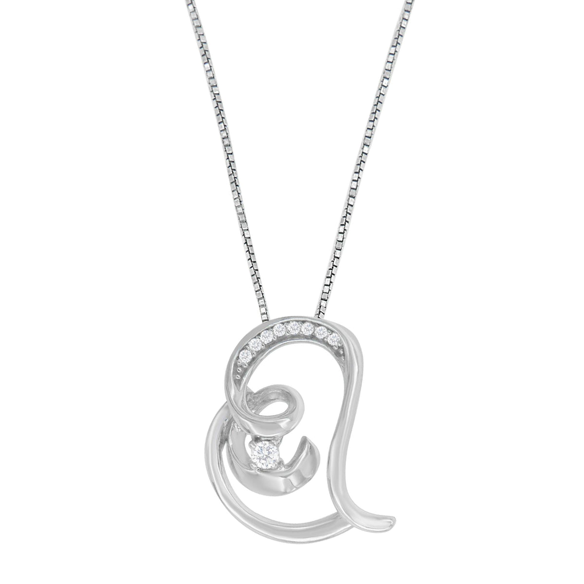10K White Gold Diamond Accented Espira Open Spiral Twist Heart 'Rings of Love' 18' Pendant Necklace (J-K Color, I2-I3 Clarity)