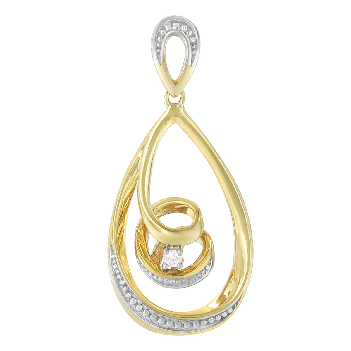 10K Gold Brilliant-Cut Diamond-Accented Open Teardrop Twisted Curl 18' Pendant Necklace (J-K Color, I2-I3 Clarity) - Choice of Gold Colors (10K Yellow Gold)