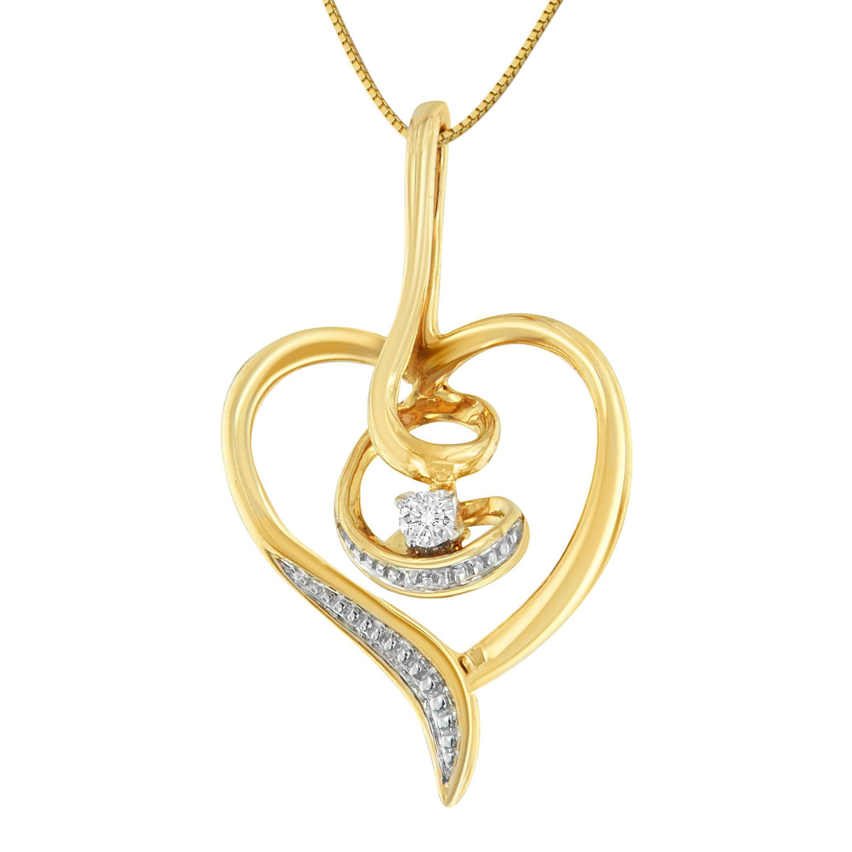 Espira 10K Yellow Gold .03 Cttw Diamond-Accented Round-Cut Diamond Swirl Open Heart 18' Pendant Necklace (I-J Color, I2-I3 Clarity)