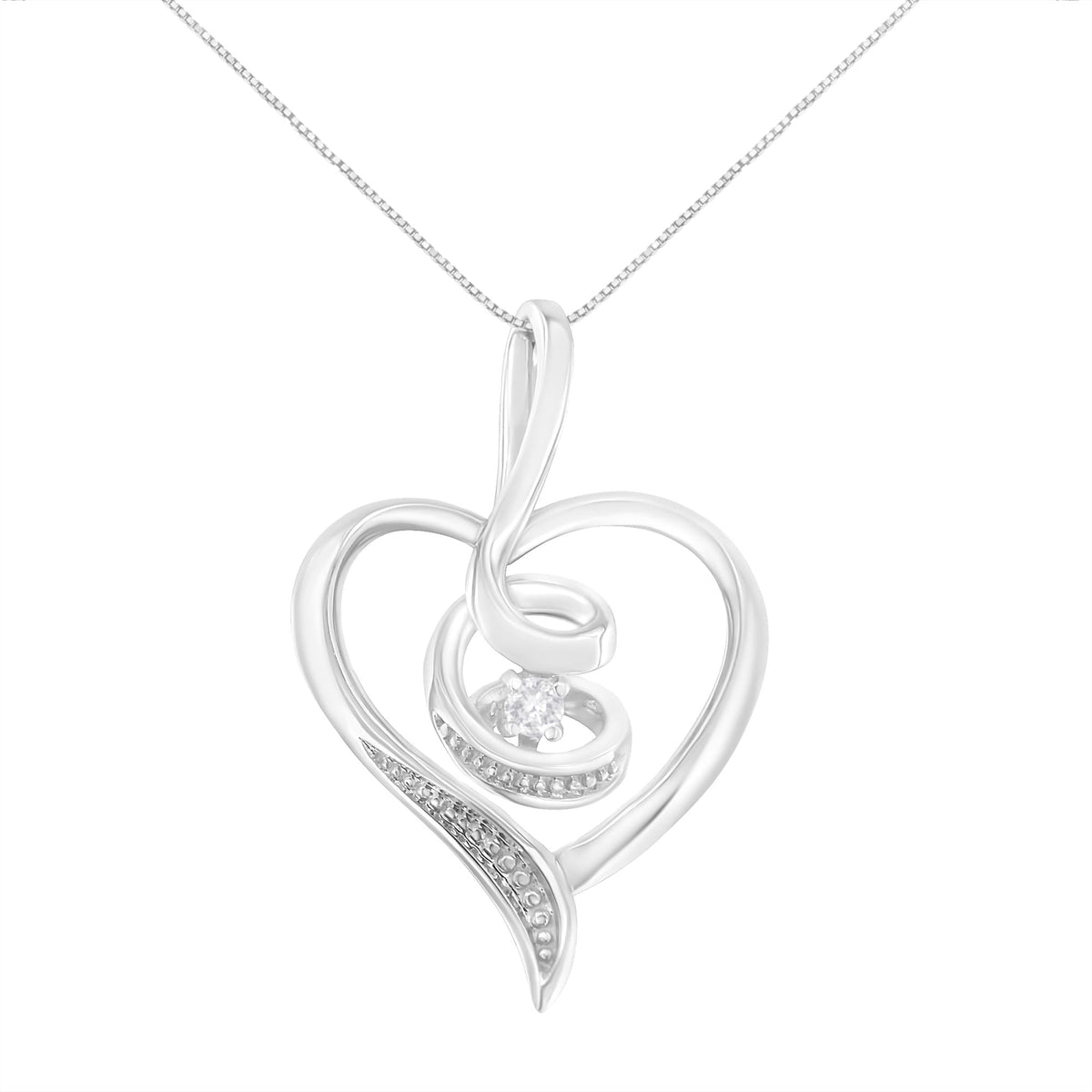 Espira 10K White Gold .03 Cttw Diamond-Accented Round-Cut Diamond Swirl Open Heart 18' Pendant Necklace (I-J Color, I2-I3 Clarity)