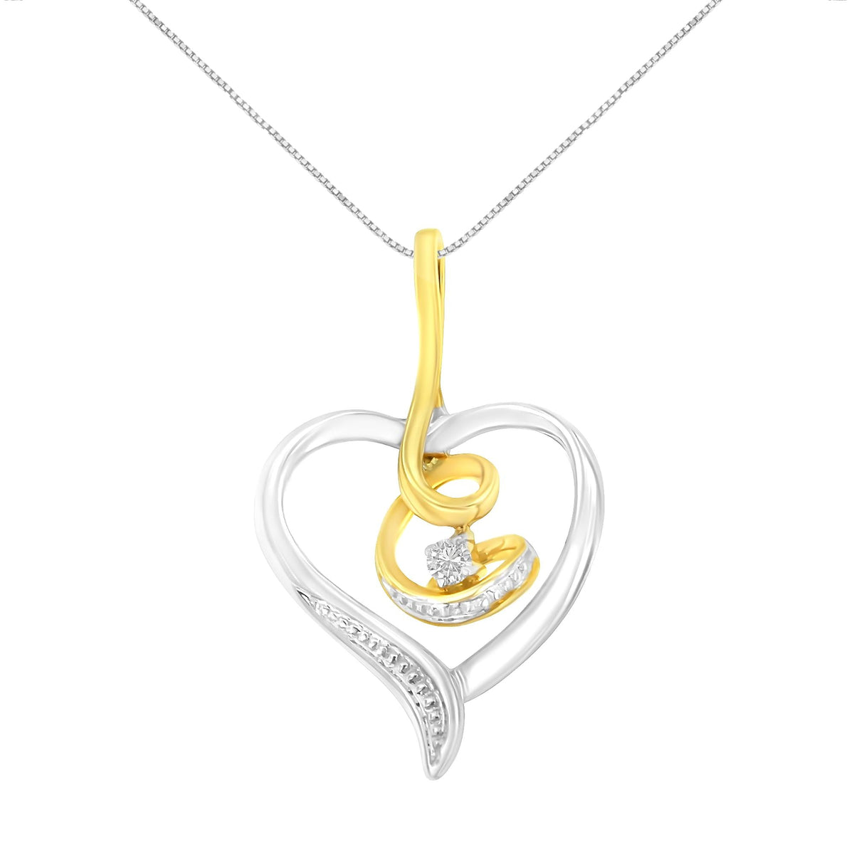 Espira 10K Two-Tone Yellow & White Gold .03 Cttw Diamond-Accented Round-Cut Diamond Swirl Open Heart 18' Pendant Necklace (I-J Color, I2-I3 Clarity)