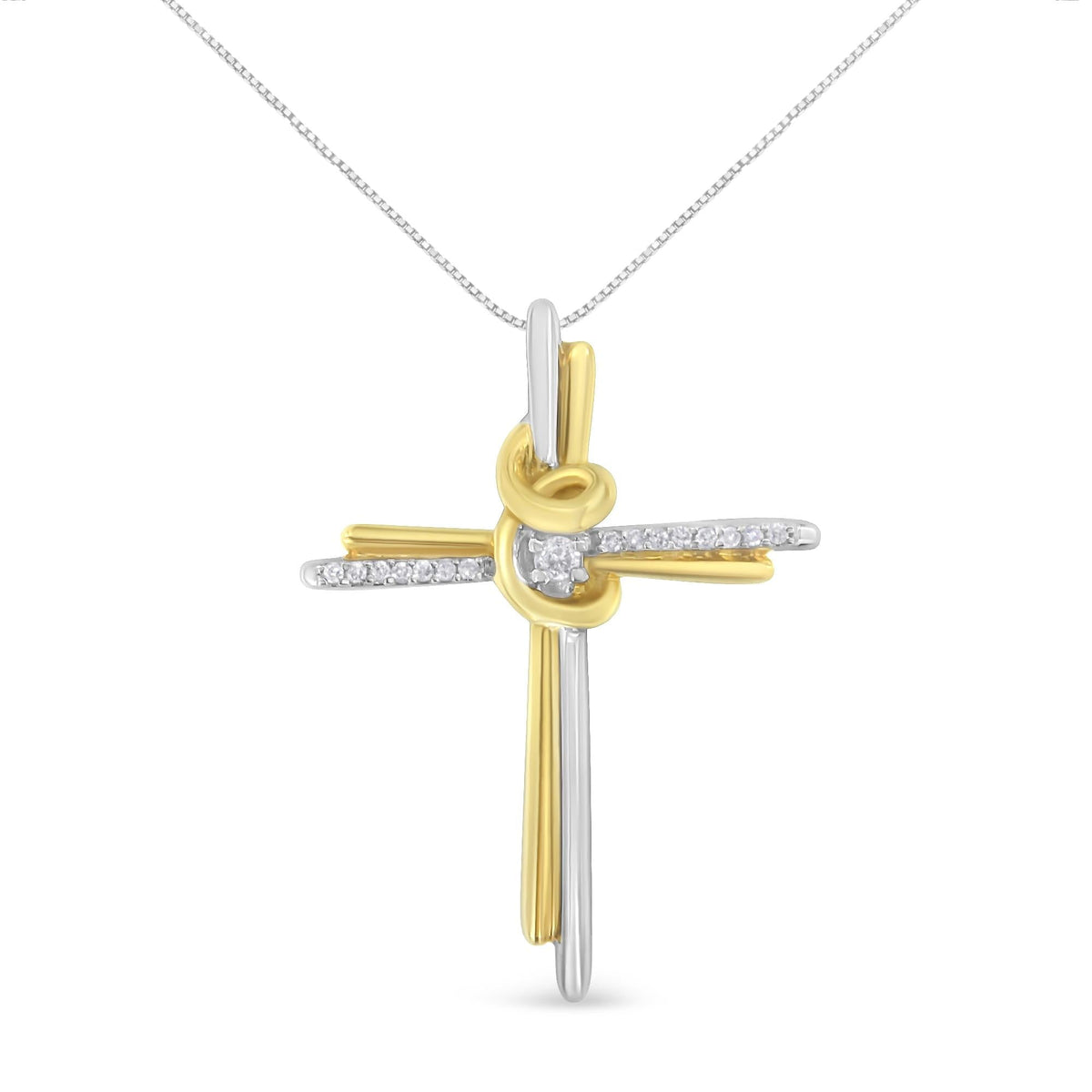 Espira 10K Two-Tone Yellow & White Gold Diamond-Accented Cross 18' Pendant Necklace (J-K Color, I2-I3 Clarity)