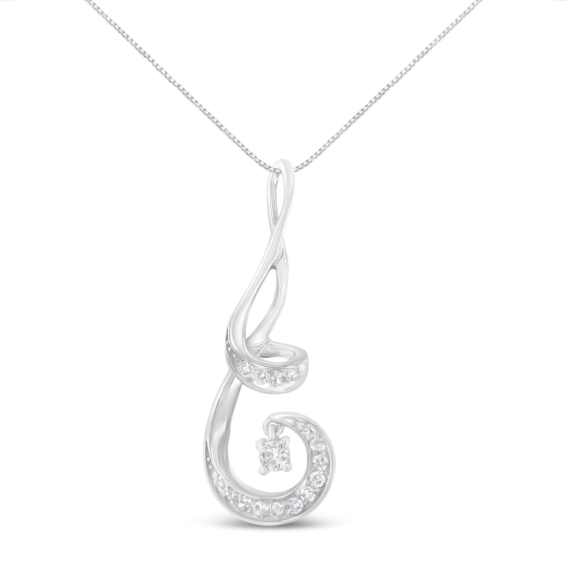 Espira 10K White Gold 1/5 Cttw Brilliant-Cut Diamond Sparkling Spiral 18' Pendant Necklace (J-K color, I2-I3 Clarity)