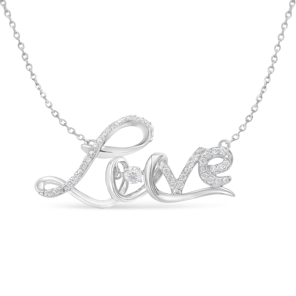 .925 Sterling Silver 1/4 Cttw Diamond Cursive 'Love' 18' Pendant Necklace (H-I Color, I1-I2 Clarity)