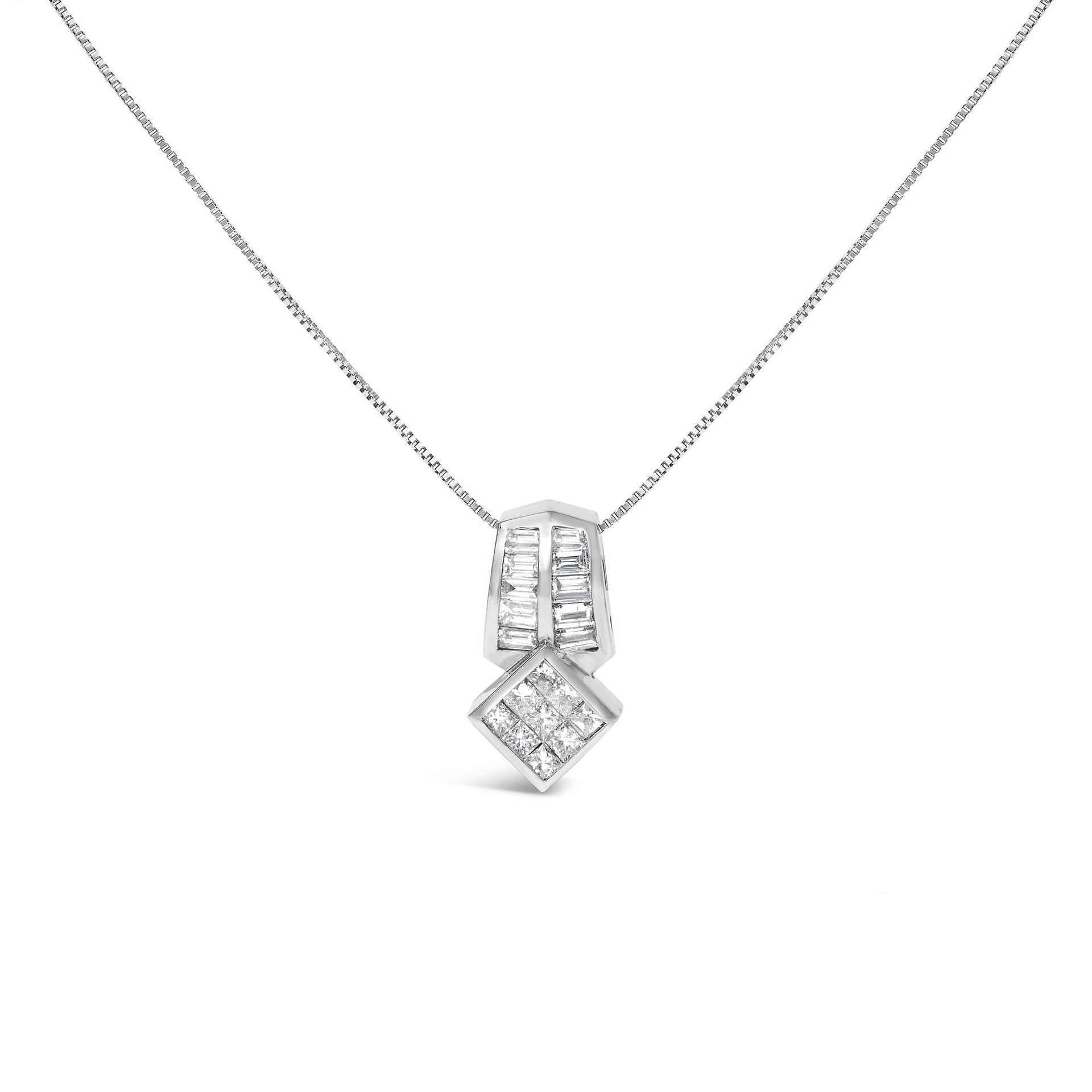 14K White Gold 1 1/2 Cttw Princess and Baguette Cut Diamond Multi-shape 18' Pendant Necklace (G-H Color, VS1-VS2 Clarity)