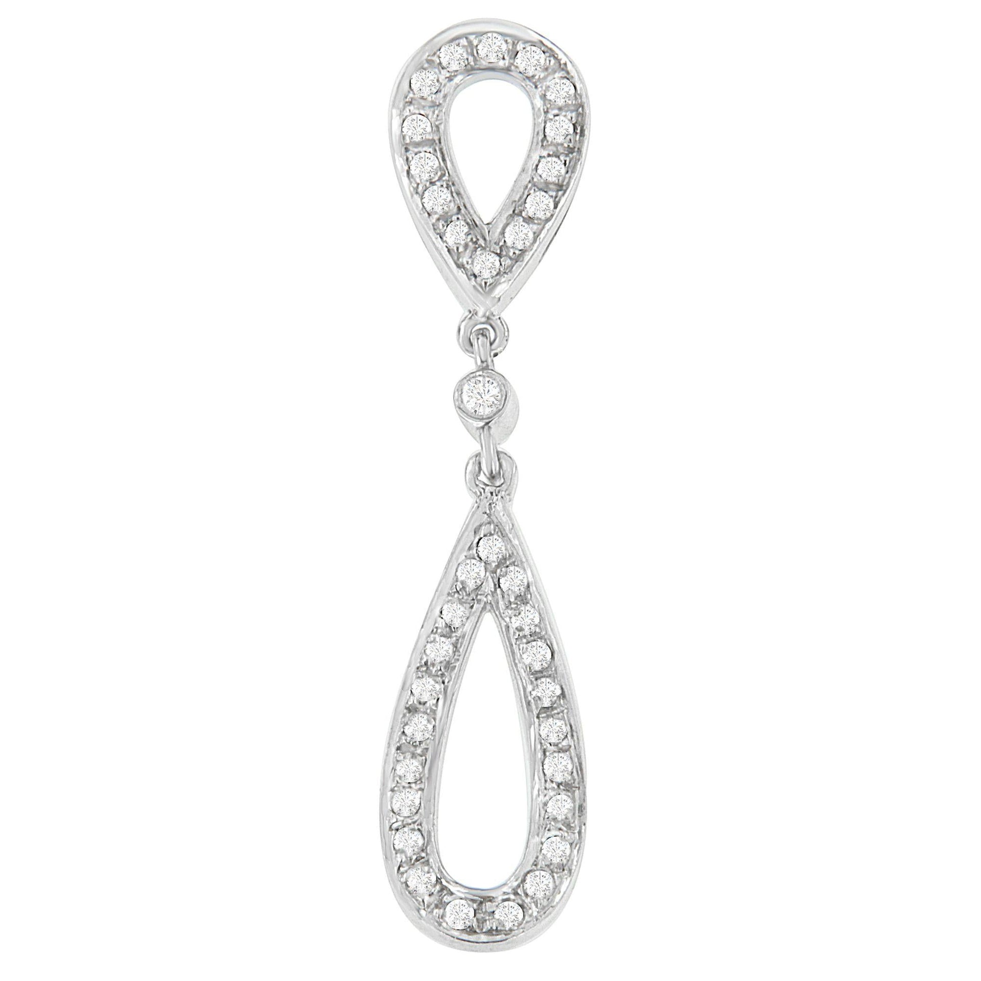 14 White Gold 1/4 cttw Round Cut Diamond Double Tear Drop Pendant Necklace (H-I, I2-I3)