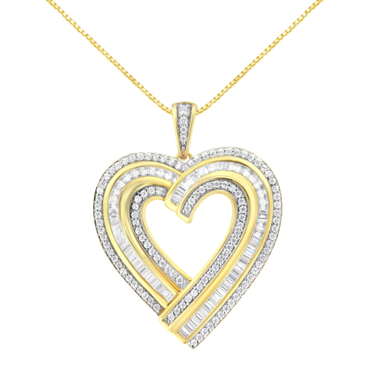.925 Sterling Silver 1 3/8 Cttw Baguette Diamond Composite Heart 18' Inch Pendant Necklace (I-J Color, I1-I2 Clarity)
