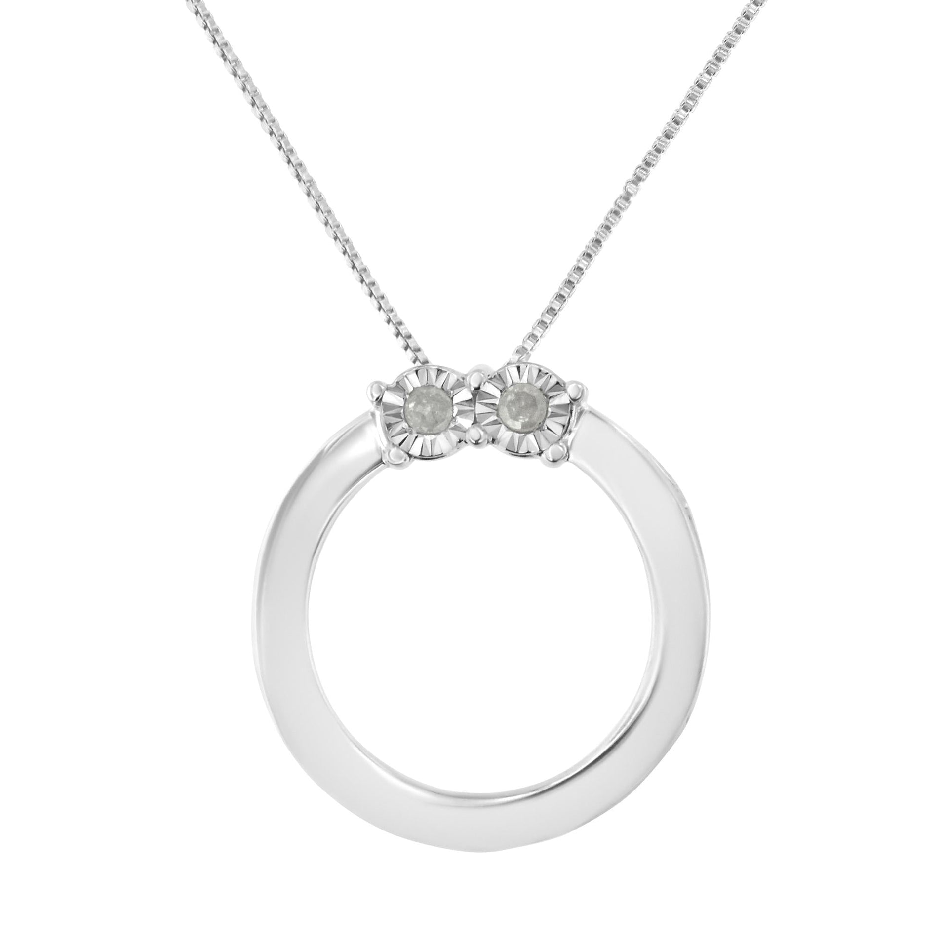 .925 Sterling Silver 1/10 Cttw Diamond Miracle-Set 2 Stone 'Together Forever' Open Circle 18' Box Chain Pendant Necklace (I-J Color, I2-I3 Clarity)