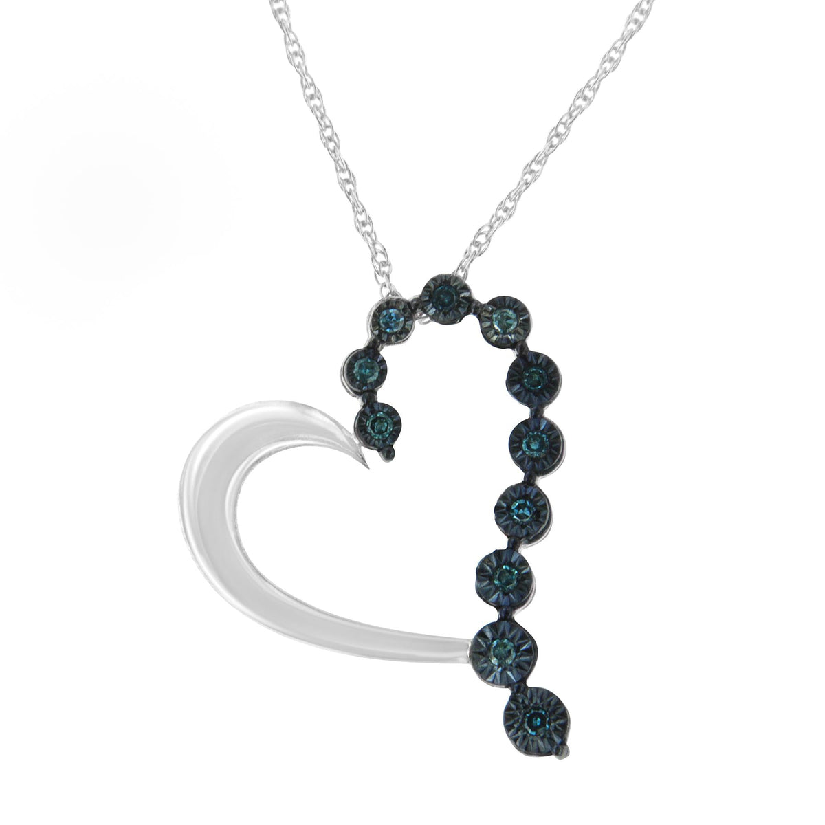 .925 Sterling Silver 1/10 Cttw Diamond Miracle-Set Open Heart 18' Pendant Necklace (Enhanced Blue Color, I2-I3 Clarity)