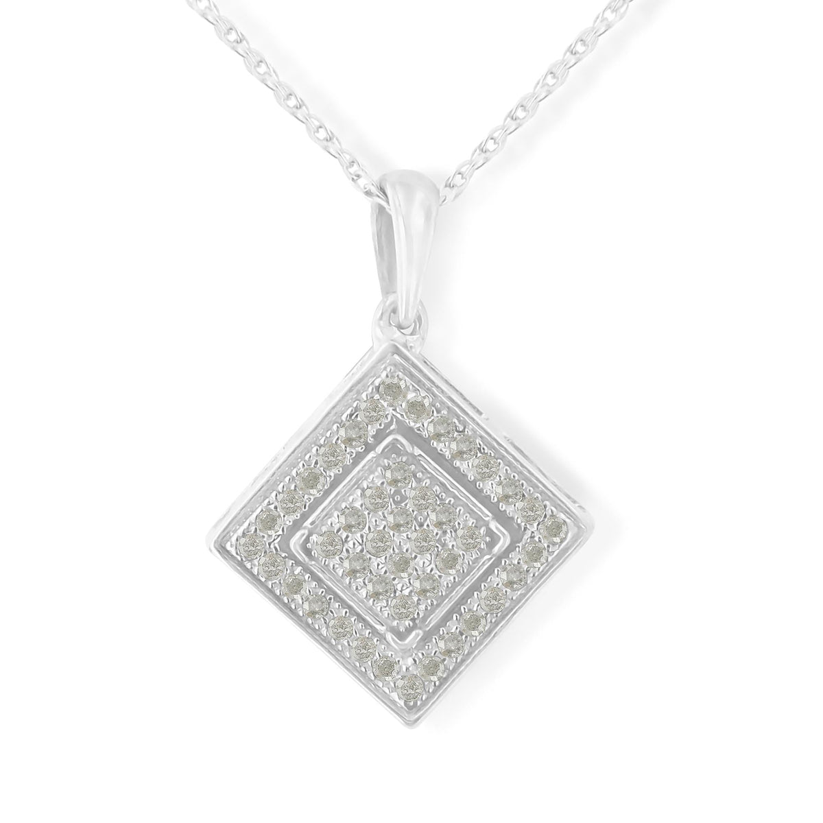 .925 Sterling Silver 1/3 cttw Diamond Rhombus Shaped 18' Pendant Necklace (I-J Color, I2-I3 Clarity)
