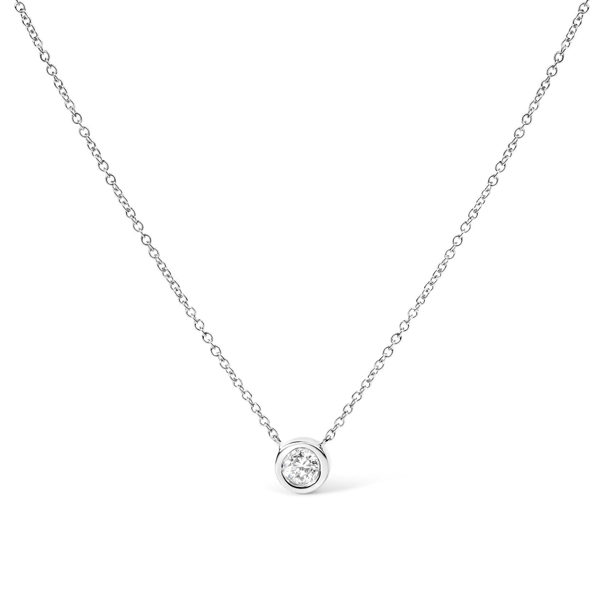 14K Gold Lab Grown Diamond Modern Bezel-Set Solitaire 16'-18' Pendant Necklace (F-G Color, VS2-SI1 Clarity)