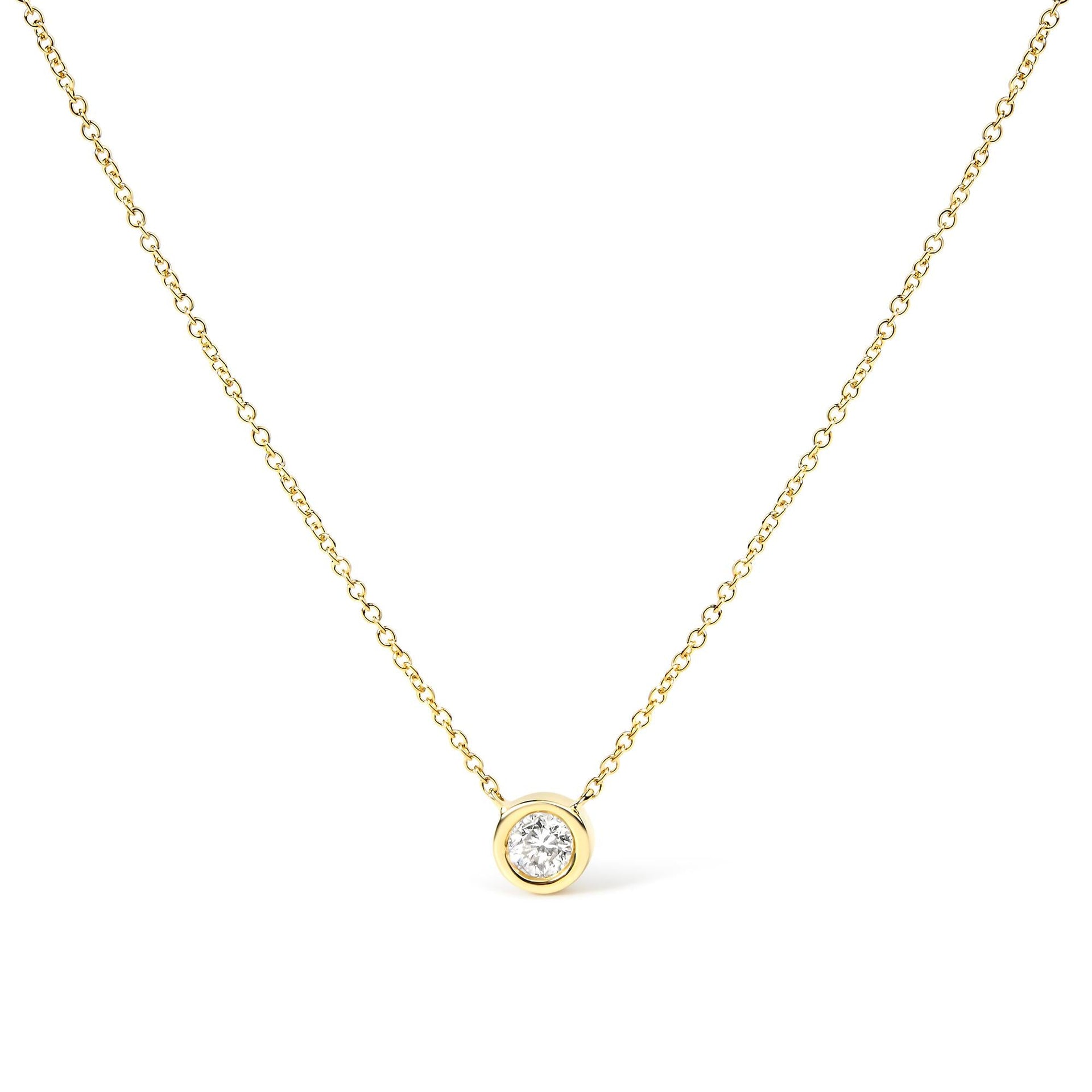 10K Yellow Gold 1/5 Carat Round Brilliant-Cut Diamond Modern Bezel-Set Solitaire 16'-18' Pendant Necklace (H-I Color, SI2-I1 Clarity)
