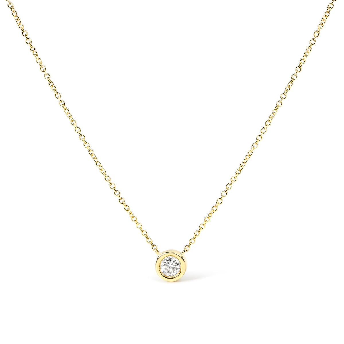 14K Gold Lab Grown Diamond Modern Bezel-Set Solitaire 16'-18' Pendant Necklace (F-G Color, VS2-SI1 Clarity)