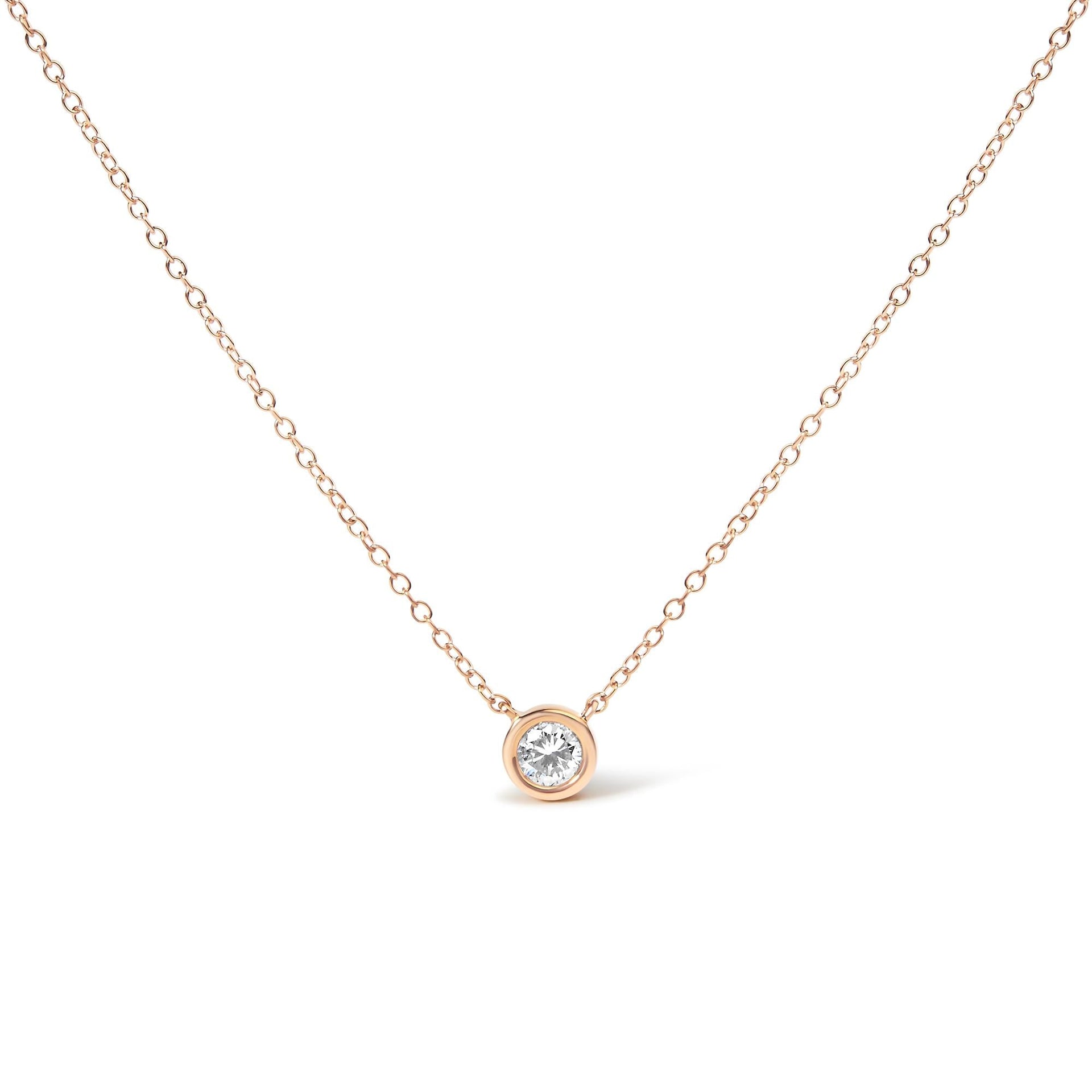 10K Rose Gold 1/2 Carat Round Brilliant-Cut Diamond Modern Bezel-Set Solitaire 16'-18' Pendant Necklace (H-I Color, SI2-I1 Clarity)