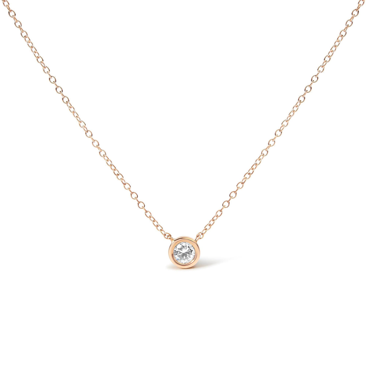 10K Gold Round Brilliant-Cut Diamond Modern Bezel-Set Solitaire 16'-18' Pendant Necklace (H-I Color, SI2-I1 Clarity)