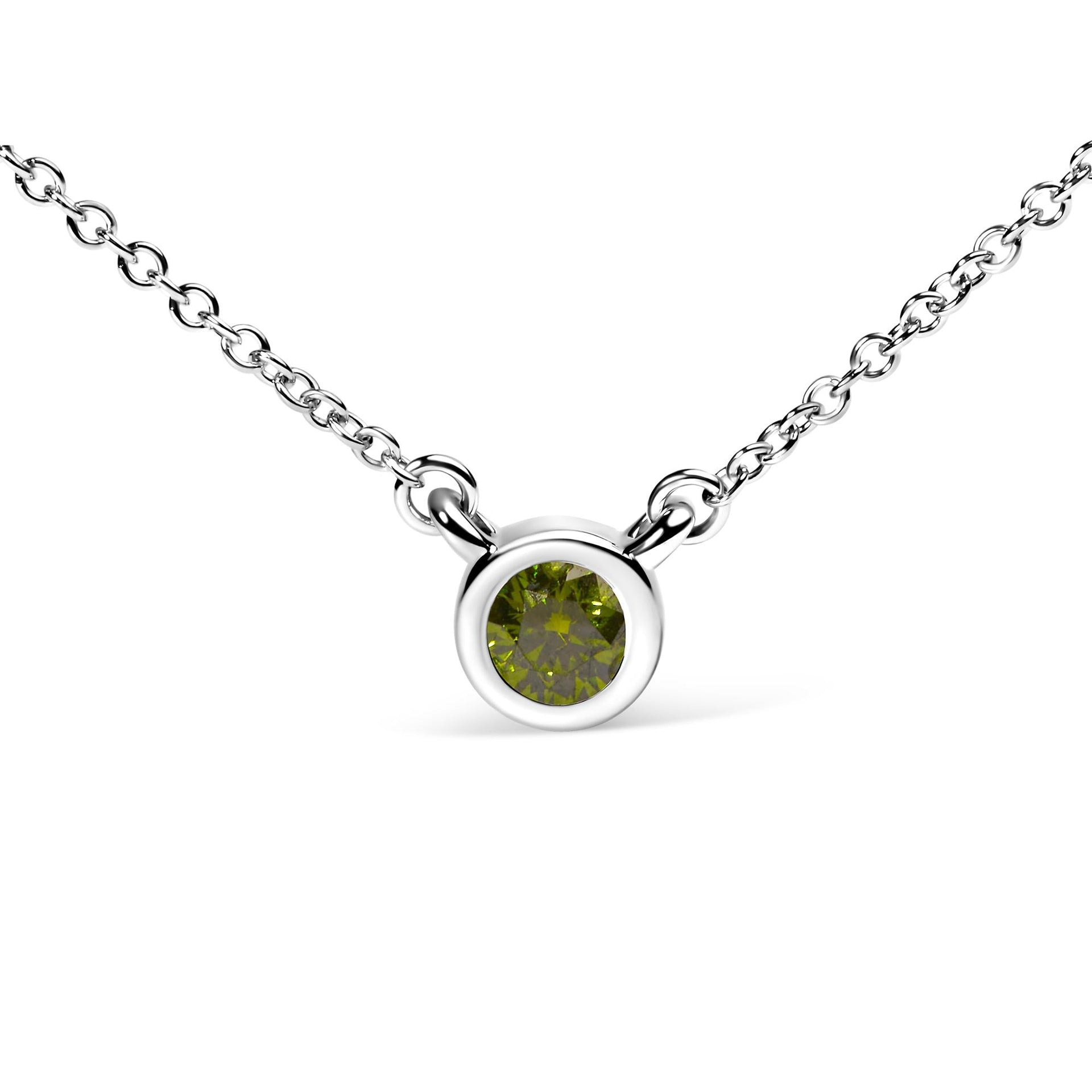 14K White Gold 1/2 Cttw Green Lab Grown Diamond Bezel-Set Solitaire 18' Pendant Necklace (Green Color, VS1-VS2 Clarity)