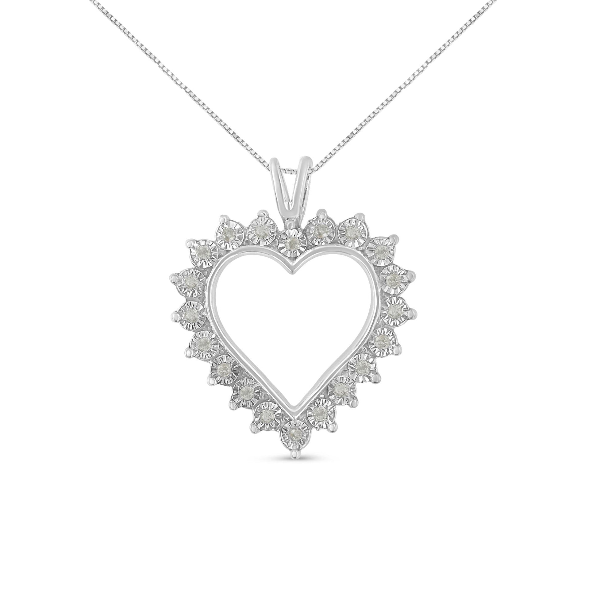 .925 Sterling Silver 1/4 Cttw Miracle Set Diamond Open Heart 18' Pendant Necklace (I-J Color, I3 Clarity)