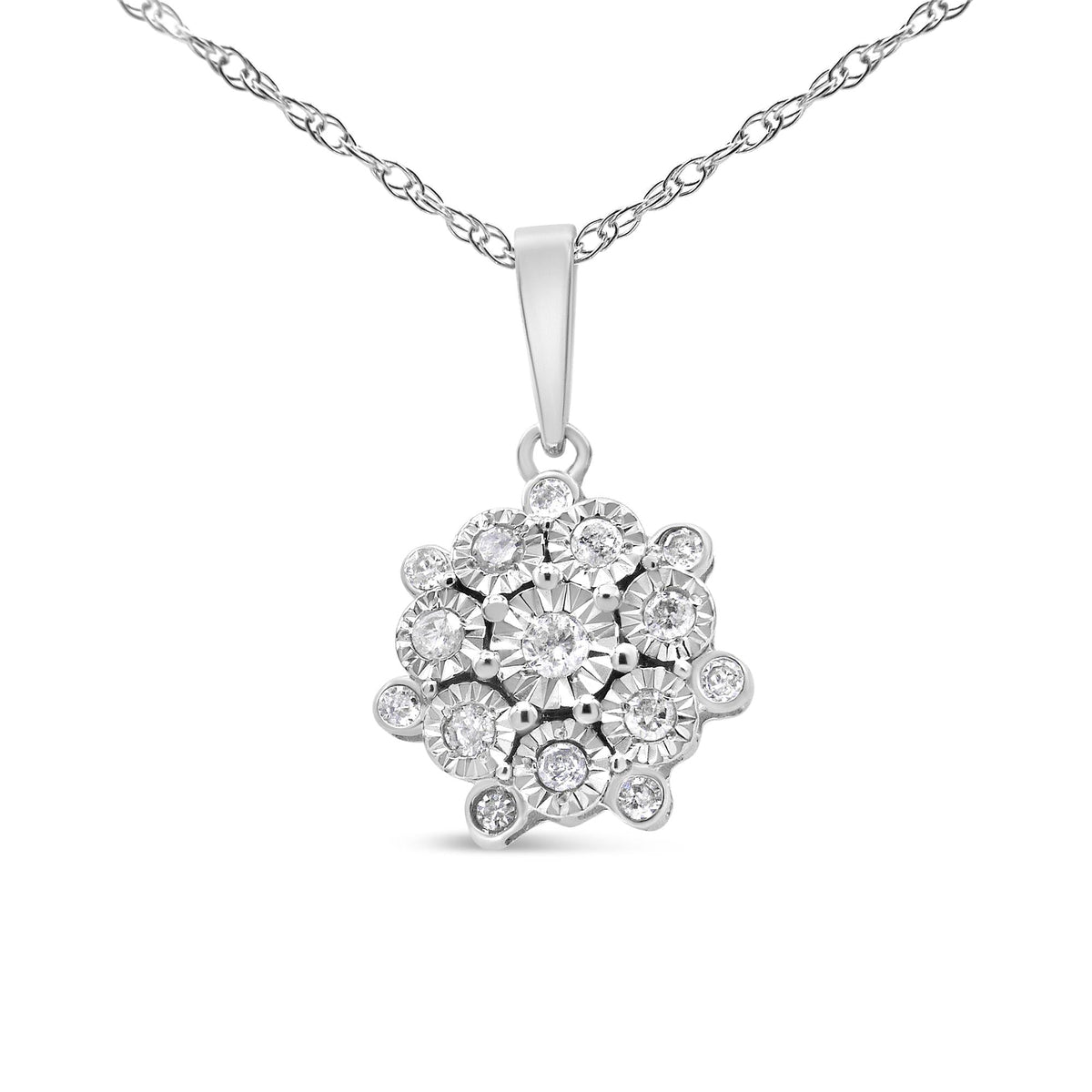 .925 Sterling Silver 1/4 Cttw Miracle Set Diamond Floral Cluster 18' Pendant Necklace for Women (I-J Color, I1-I2 Clarity)