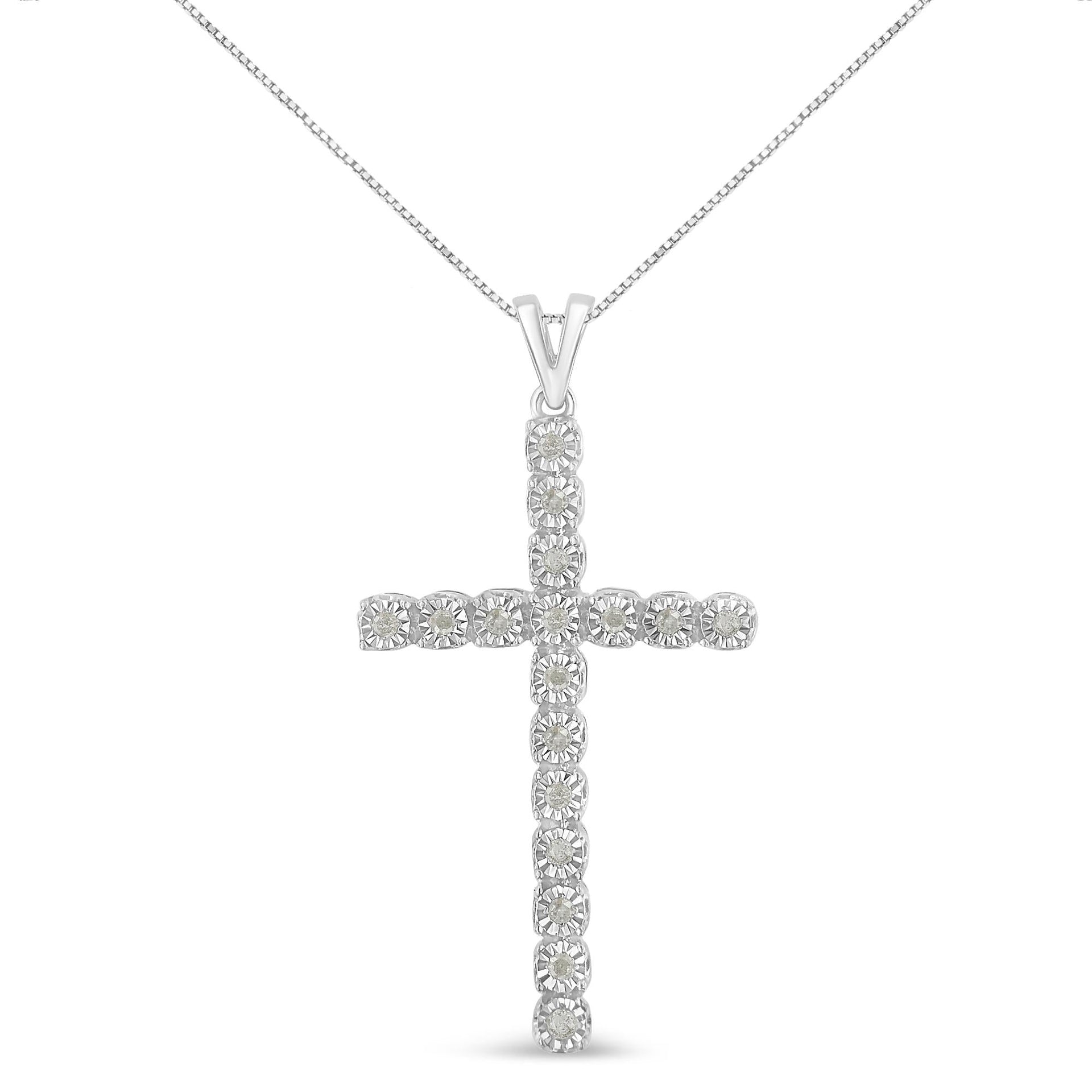 .925 Sterling Silver 1/4 Cttw Diamond Miracle Set Cross Unisex Pendant Necklace 18' (I-J Color, I3 Clarity)
