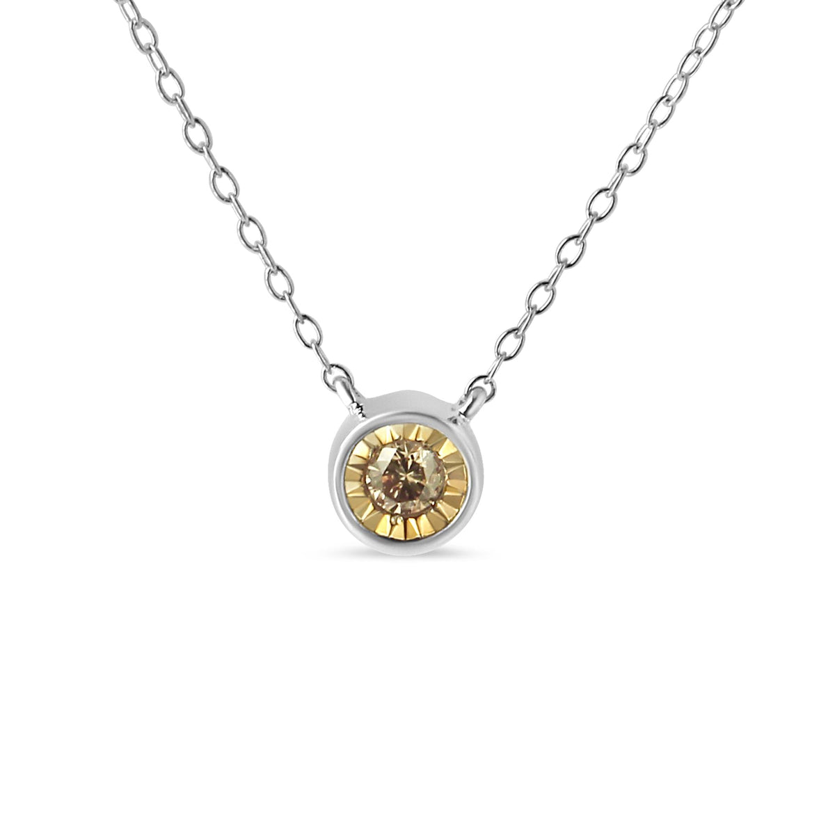 .925 Sterling Silver 1/5 Cttw Bezel Set Champagne Diamond Solitaire 18' Pendant Necklace (K-L Color, I1-I2 Clarity)