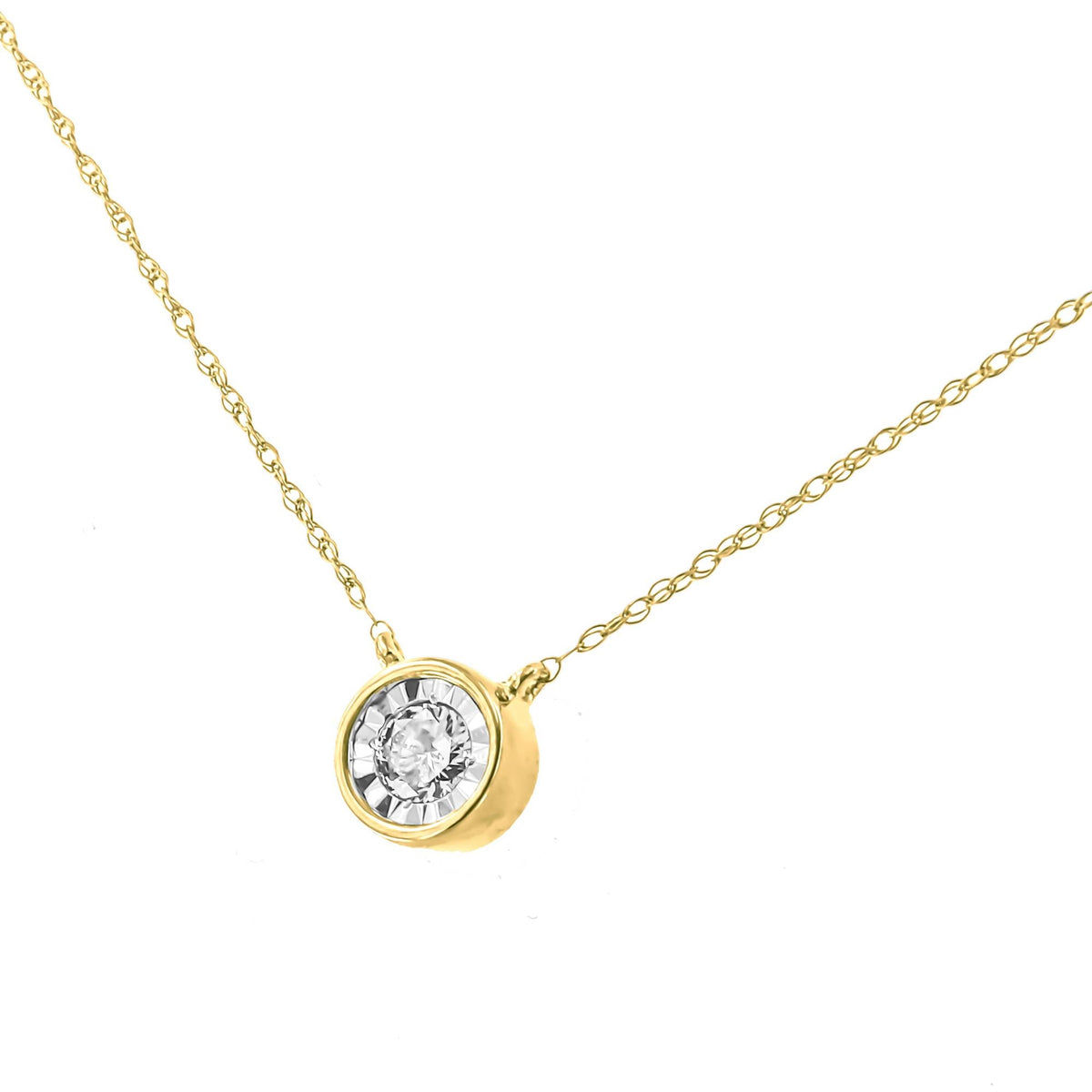10K Gold Round Brilliant-Cut Diamond Modern Bezel-Set Solitaire Pendant Necklace (J-K Color, I2-I3 Clarity) - 16' with 2' Extender