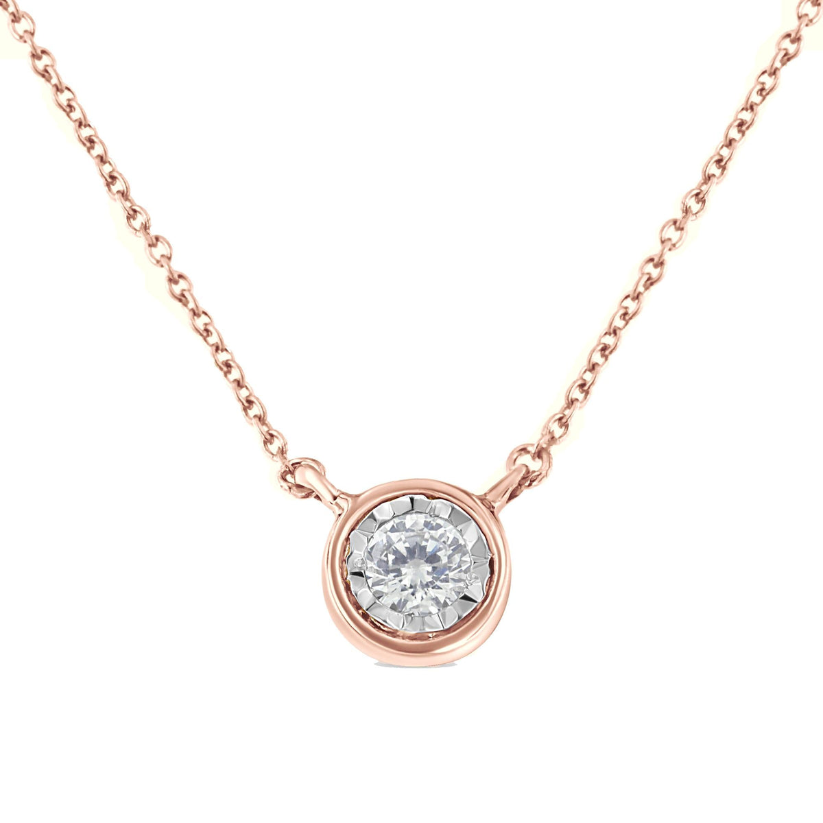 10K Gold Round Brilliant-Cut Diamond Modern Bezel-Set Solitaire Pendant Necklace (J-K Color, I2-I3 Clarity) - 16' with 2' Extender