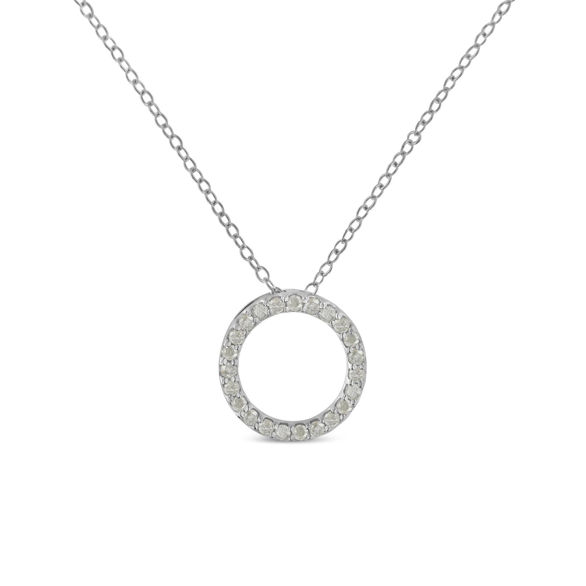 .925 Sterling Silver 1/4 Cttw Round-cut Diamond Open Circle Halo 18' Pendant Necklace (I-J Color, I2-I3 Clarity)
