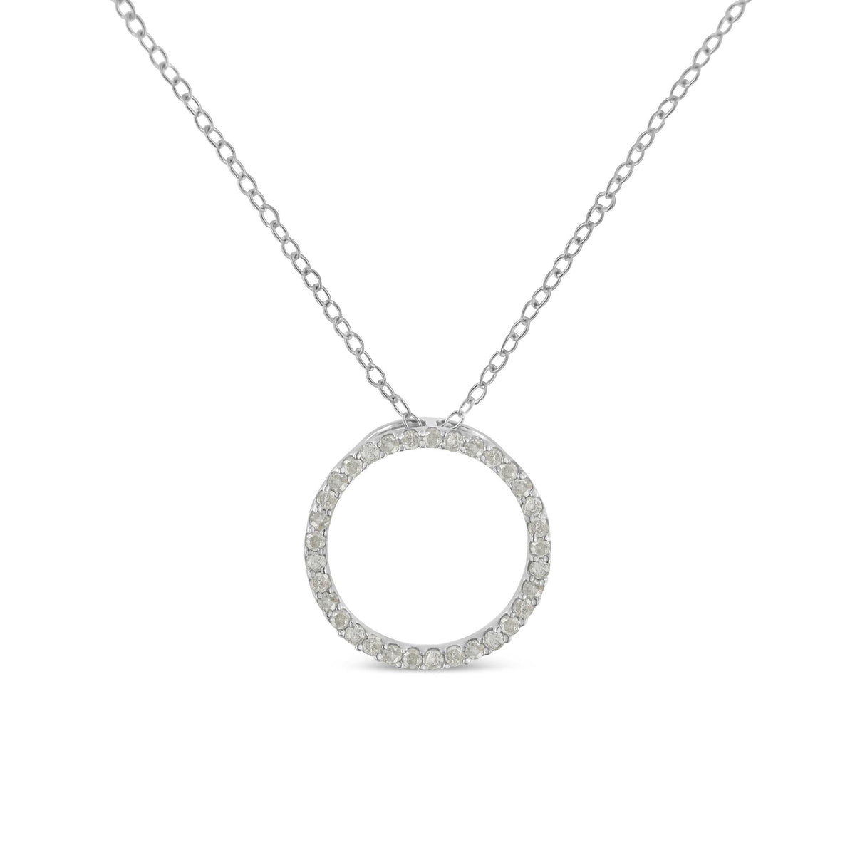 .925 Sterling Silver 1/3 Cttw Round-Cut Diamond Open Circle Halo 18' Pendant Necklace (I-J Color, I2-I3 Clarity)
