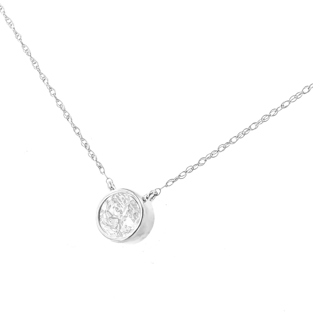 AGS Certified 10K Gold Bezel Set Round Diamond Solitaire 16-18' Adjustable Pendant Necklace (H-I Color, SI1-SI2 Clarity)