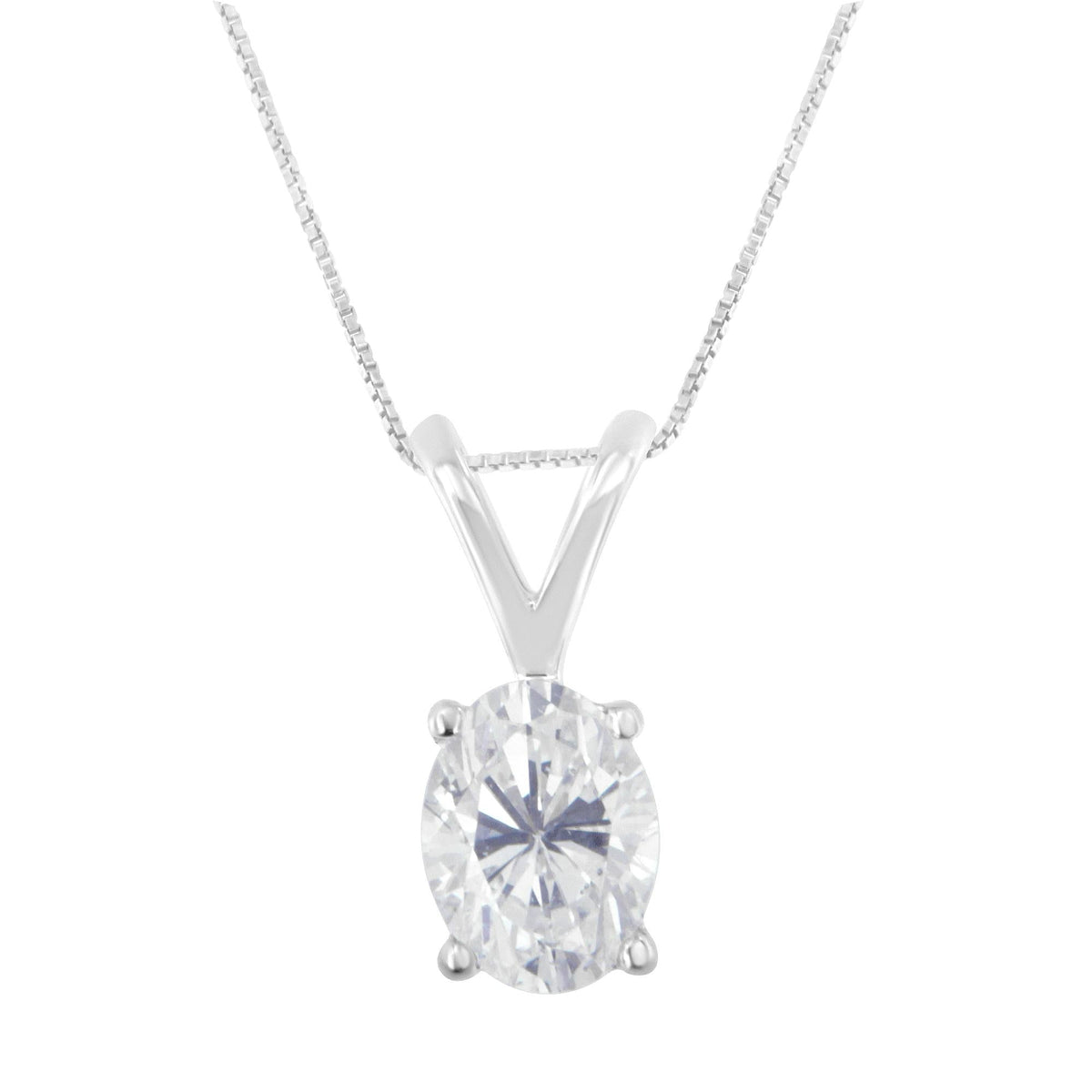 IGI Certified 10K White Gold 3/8 cttw Prong Set Diamond Oval Pendant Necklace (I-J Color, I1 Clarity) - Size 18'